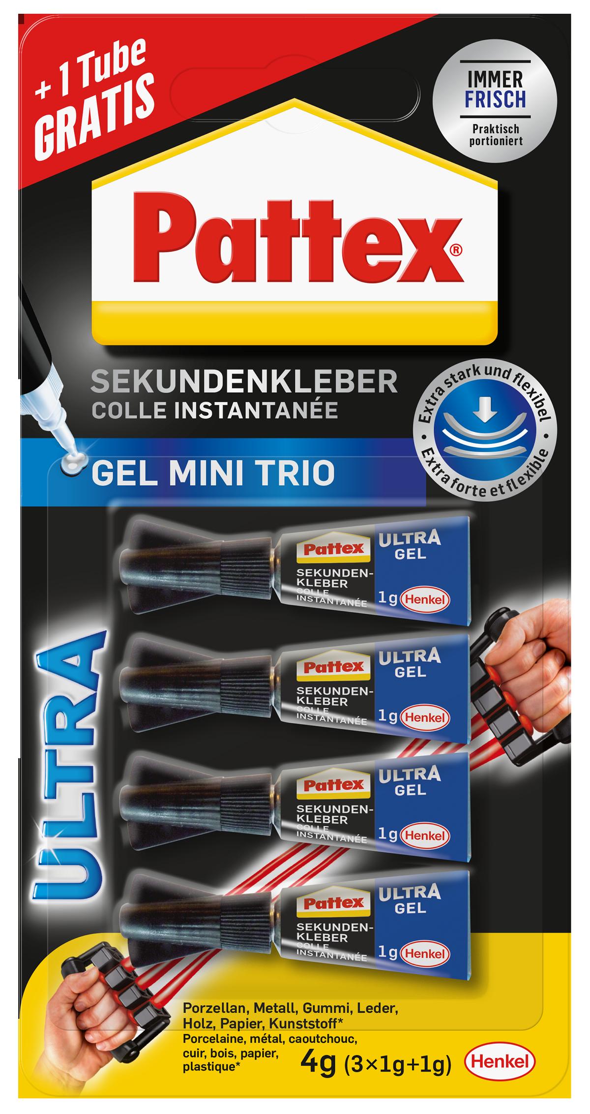 PSMG4_2601435_Sekkl_Ultra_MiniTrio_3-1_200115 Pattex Mini Trio Gel, 3 x 1 g + 1 x 1 g