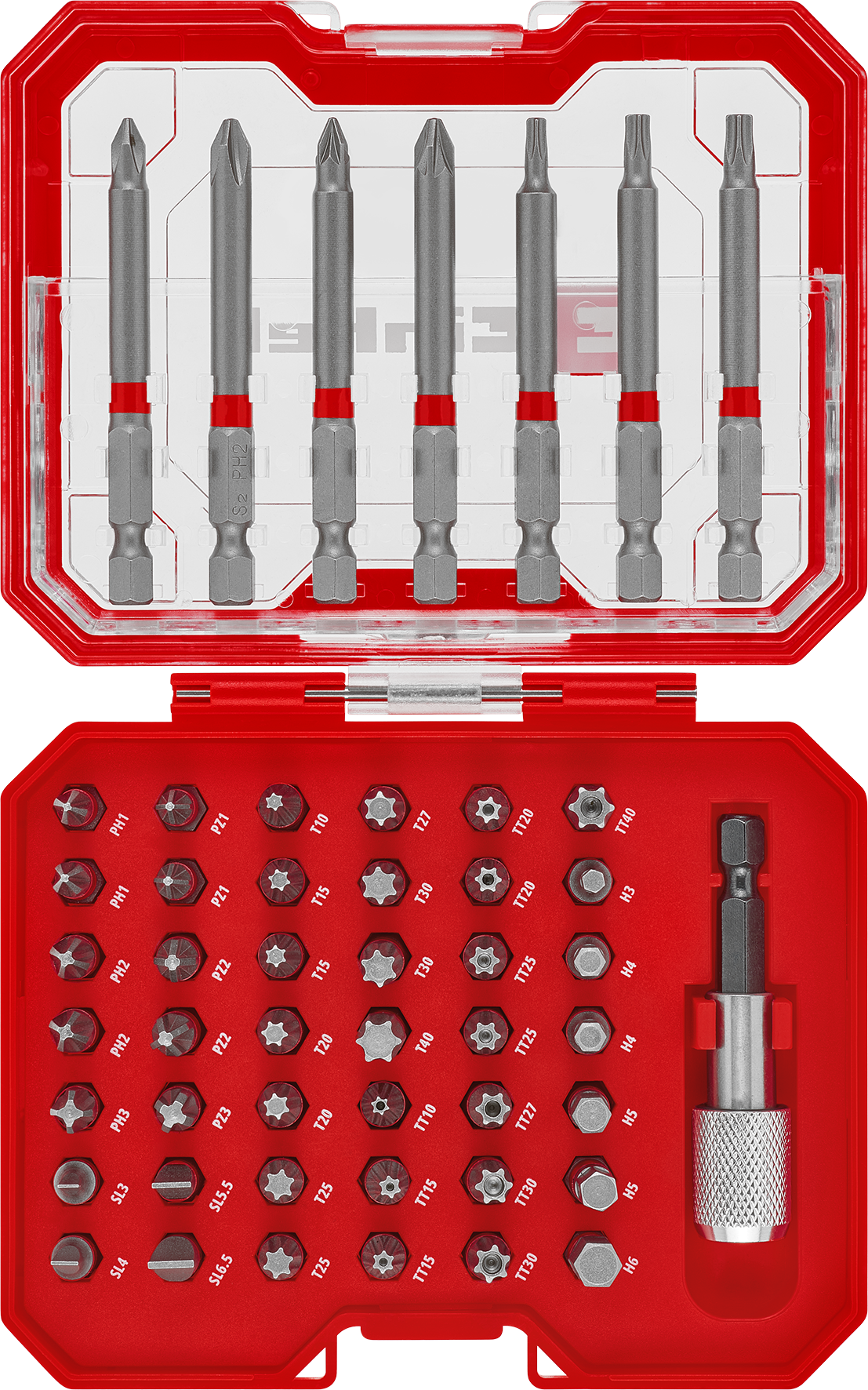 Einhell Bit-Box aus S2-Stahl mit Gürtelclip, 50-tlg. Einhell Bit-Box aus S2-Stahl mit Gürtelclip, 50-tlg.