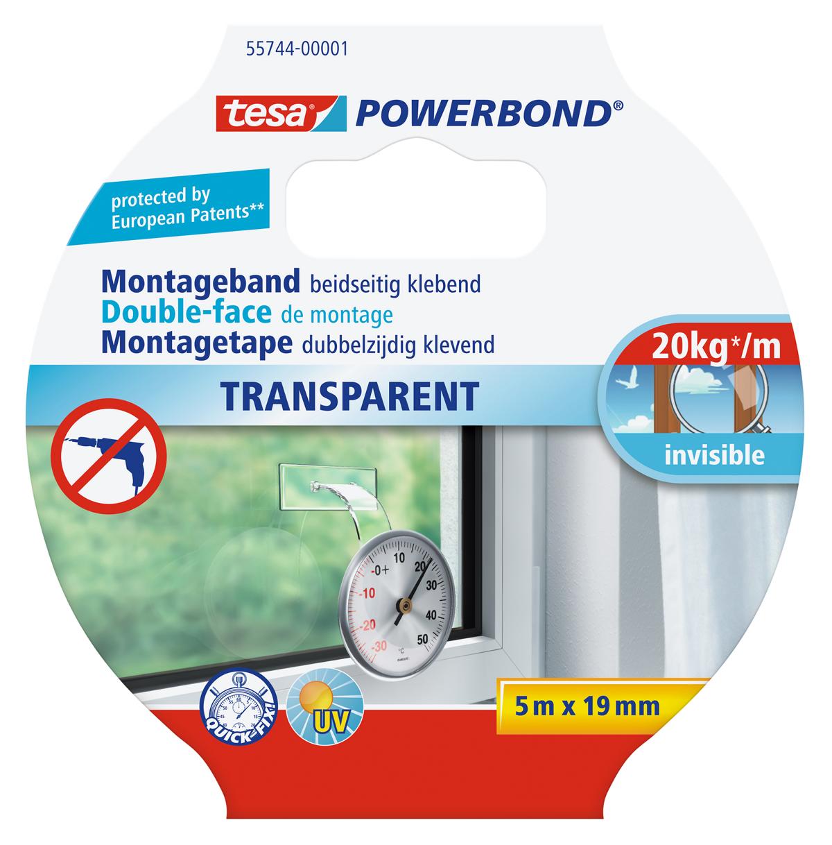 tesa Powerbond Montageband Transparent, 5 m