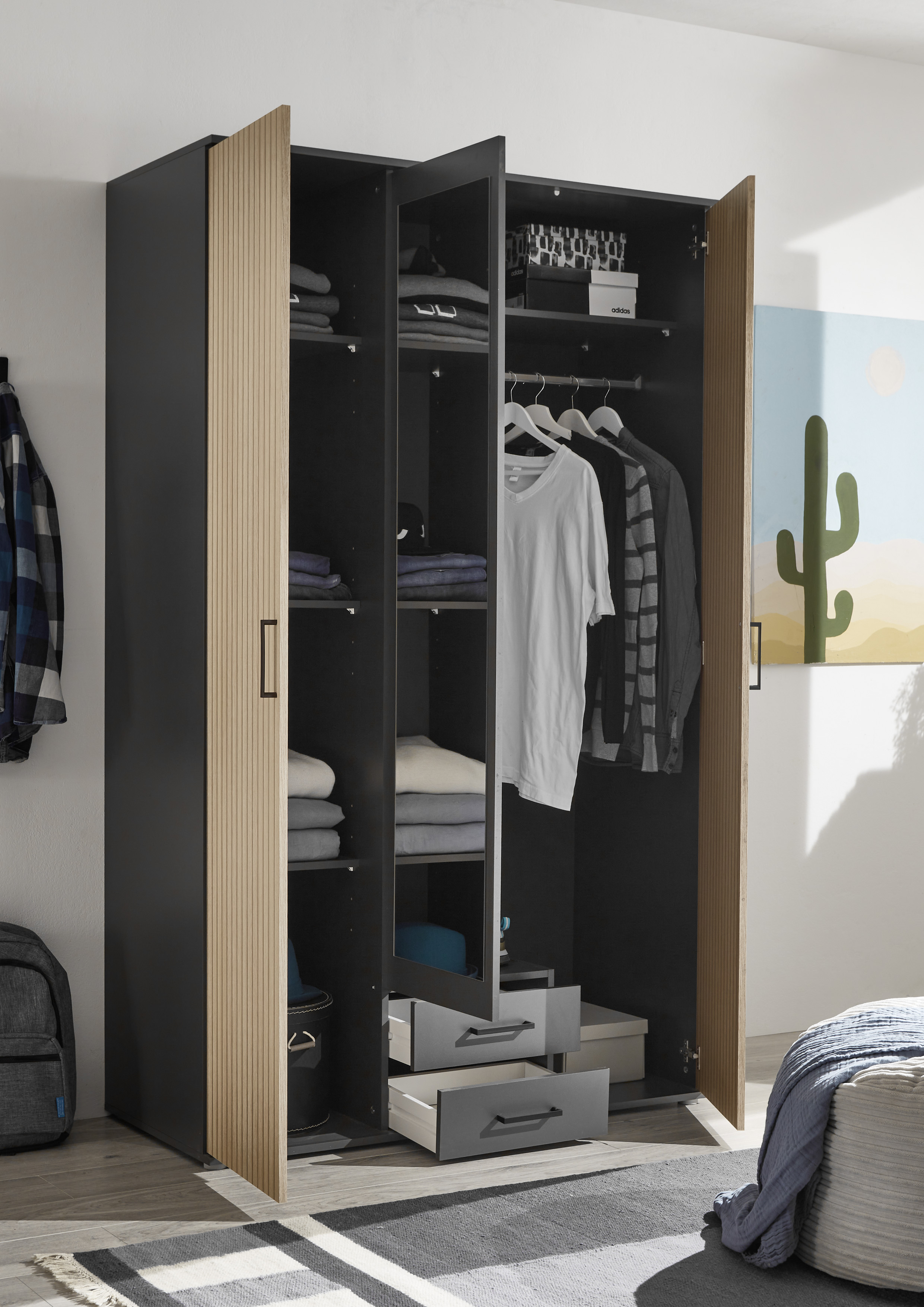 Pol-Power Kleiderschrank Laurie, graphit/eiche