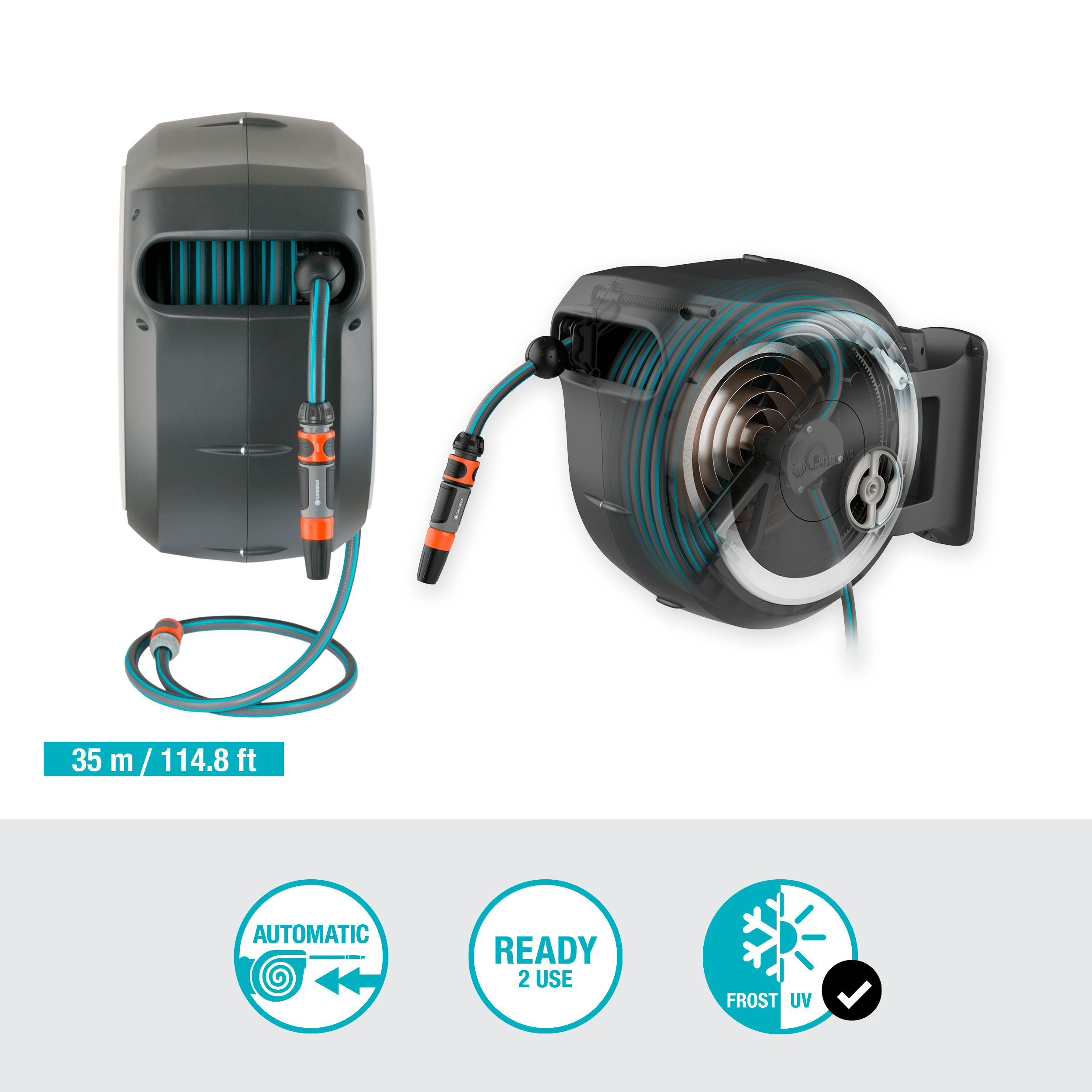 FR-187349 Gardena Wand-Schlauchbox Rollup XL, weiß, 35m