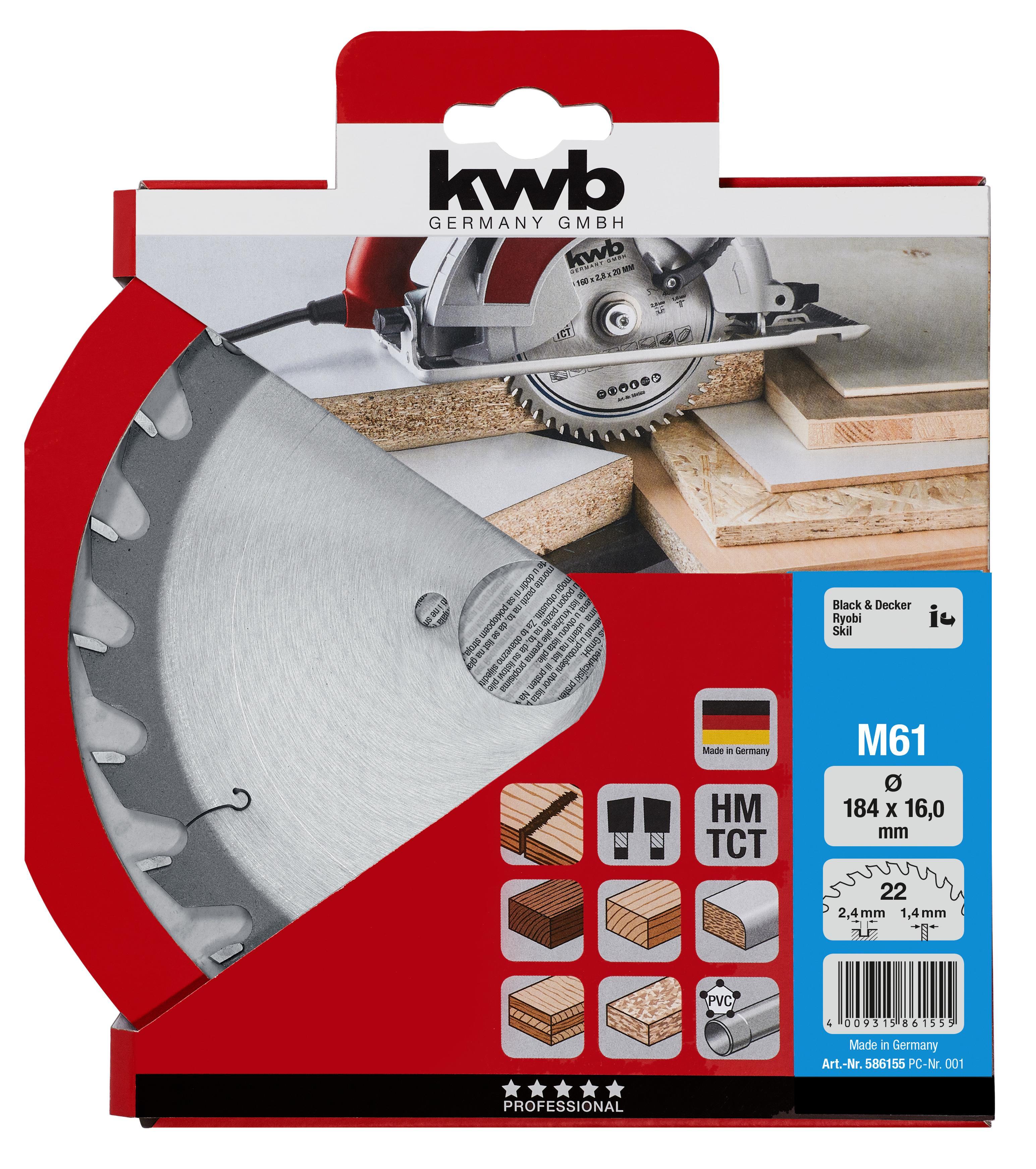 Kwb Kreissägeblatt HM, Ø 184 x 16 mm, Z22
