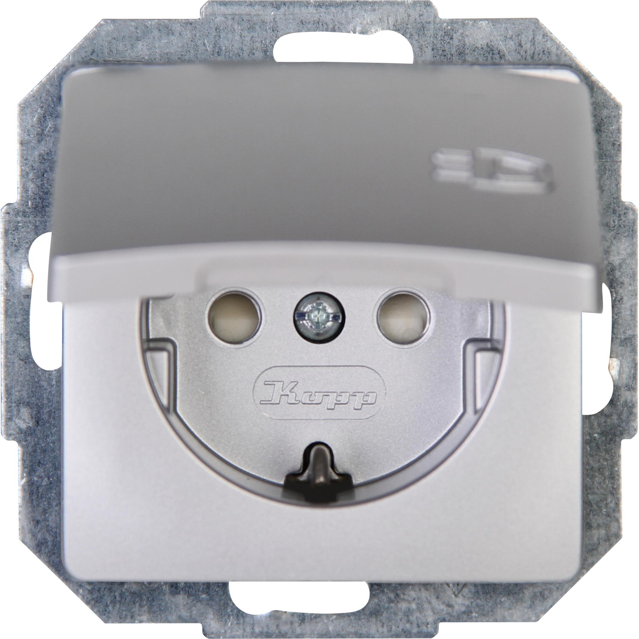 Kopp PARIS Steckdose mit Deckel, silber Kopp PARIS Steckdose mit Deckel, silber