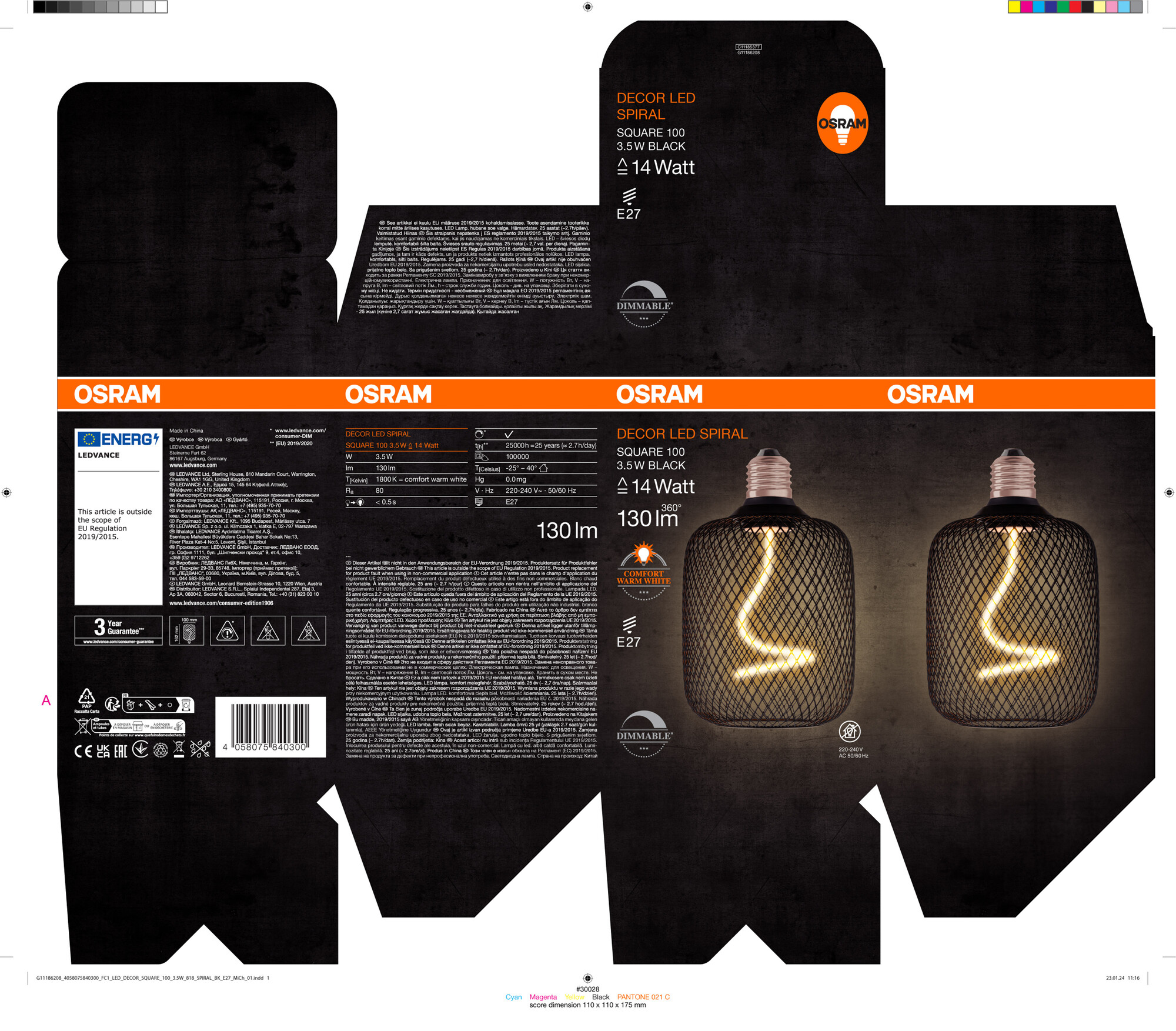 Osram Decor LED Lampe, schwarz, warmweiß, E27