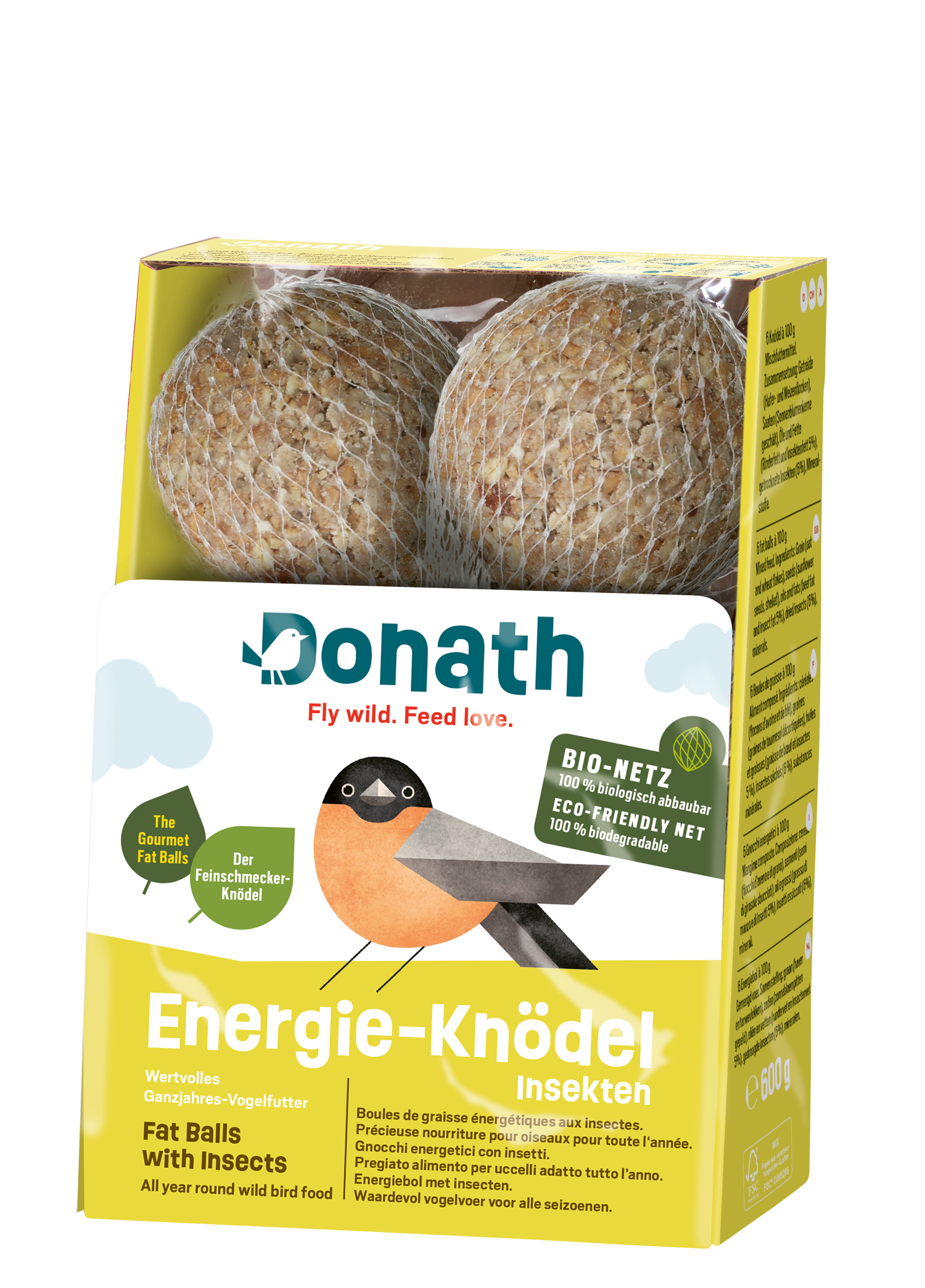 Donath Energie-Knödel mit Insekten im Bio-Netz, 6 x 100 g Donath Energie-Knödel mit Insekten im Bio-Netz, 6 x 100 g