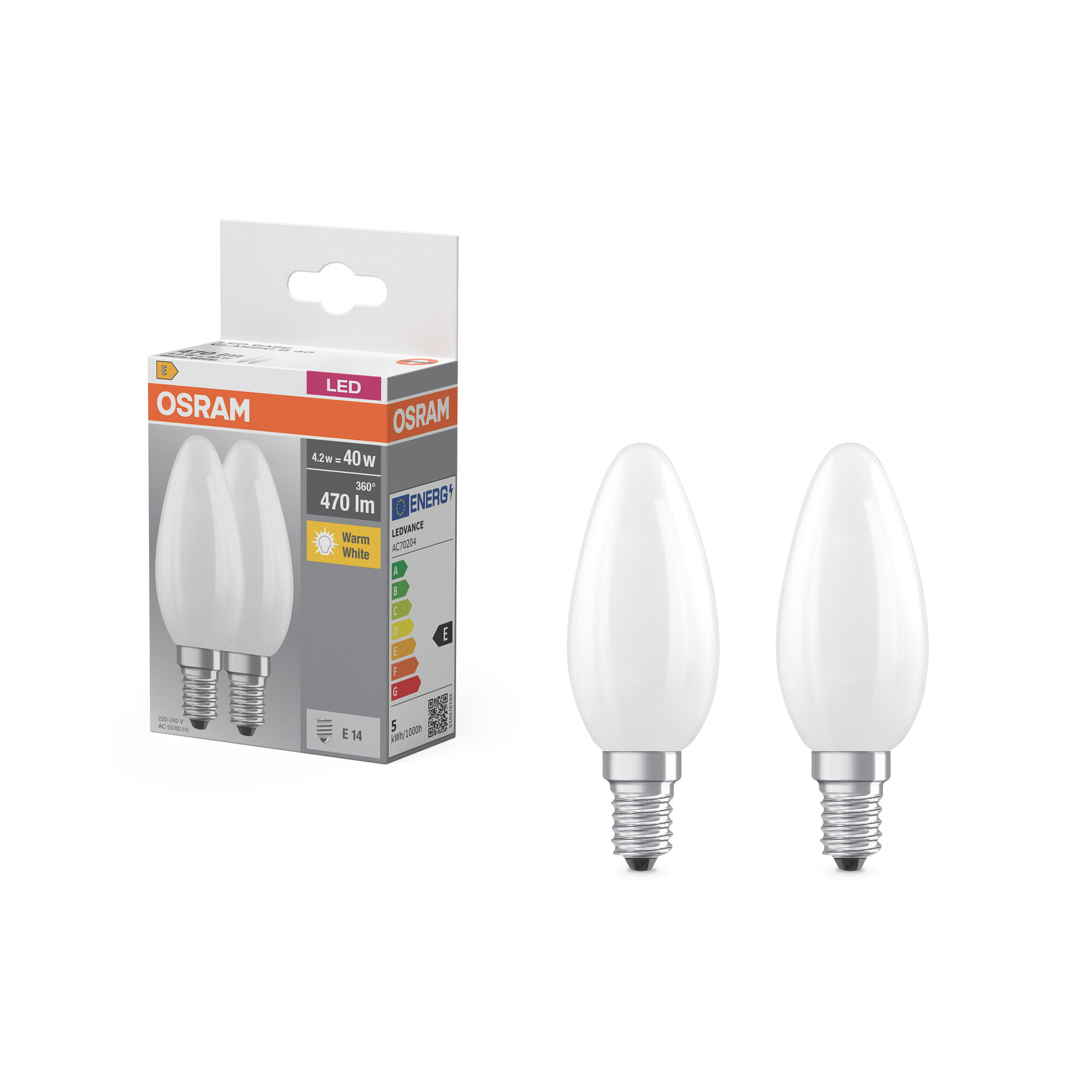 Osram LED Kerze Retrofit, warmweiß, E14, 2er Pack