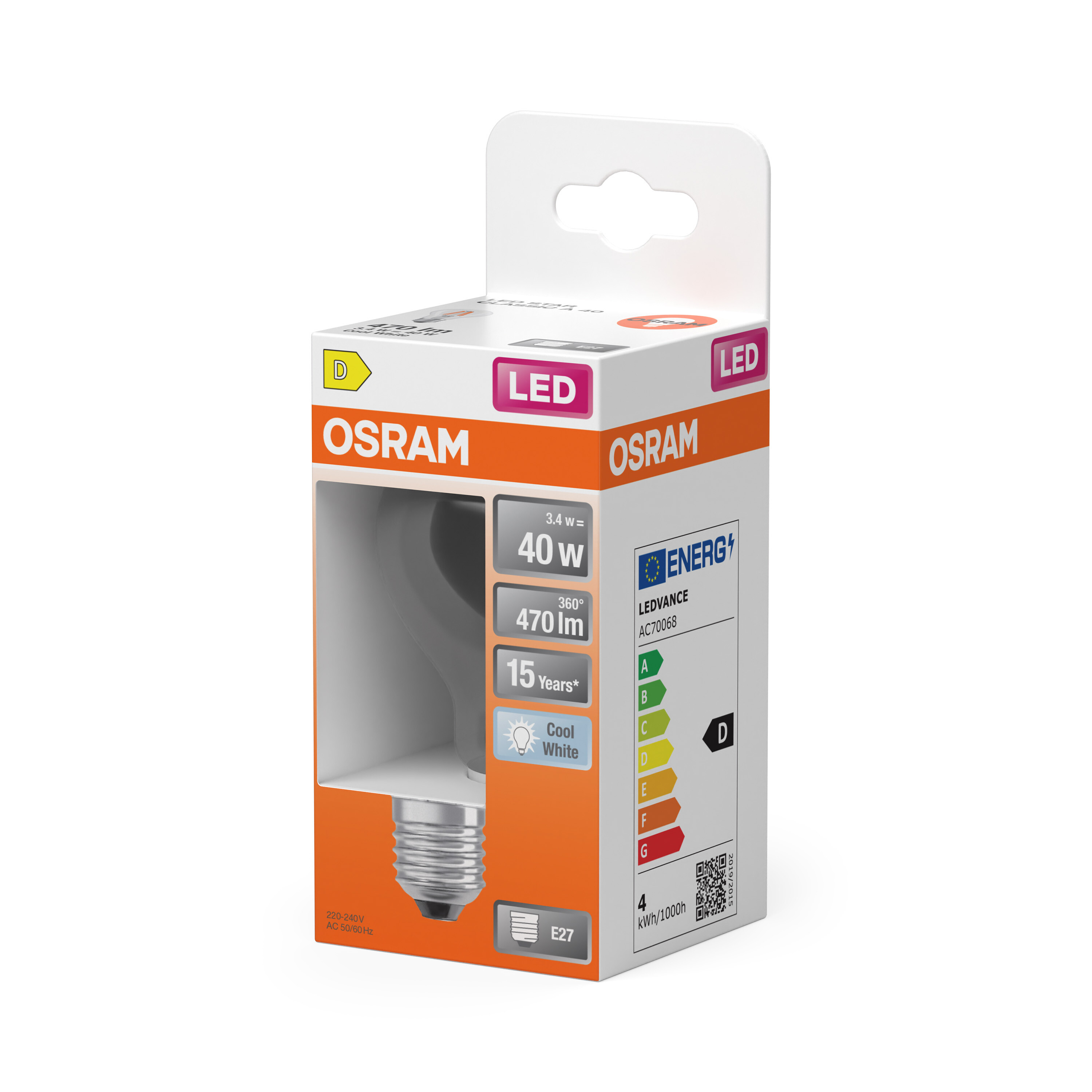 Osram LED Retrofit Classic A Lampe, E27, Kaltweiß