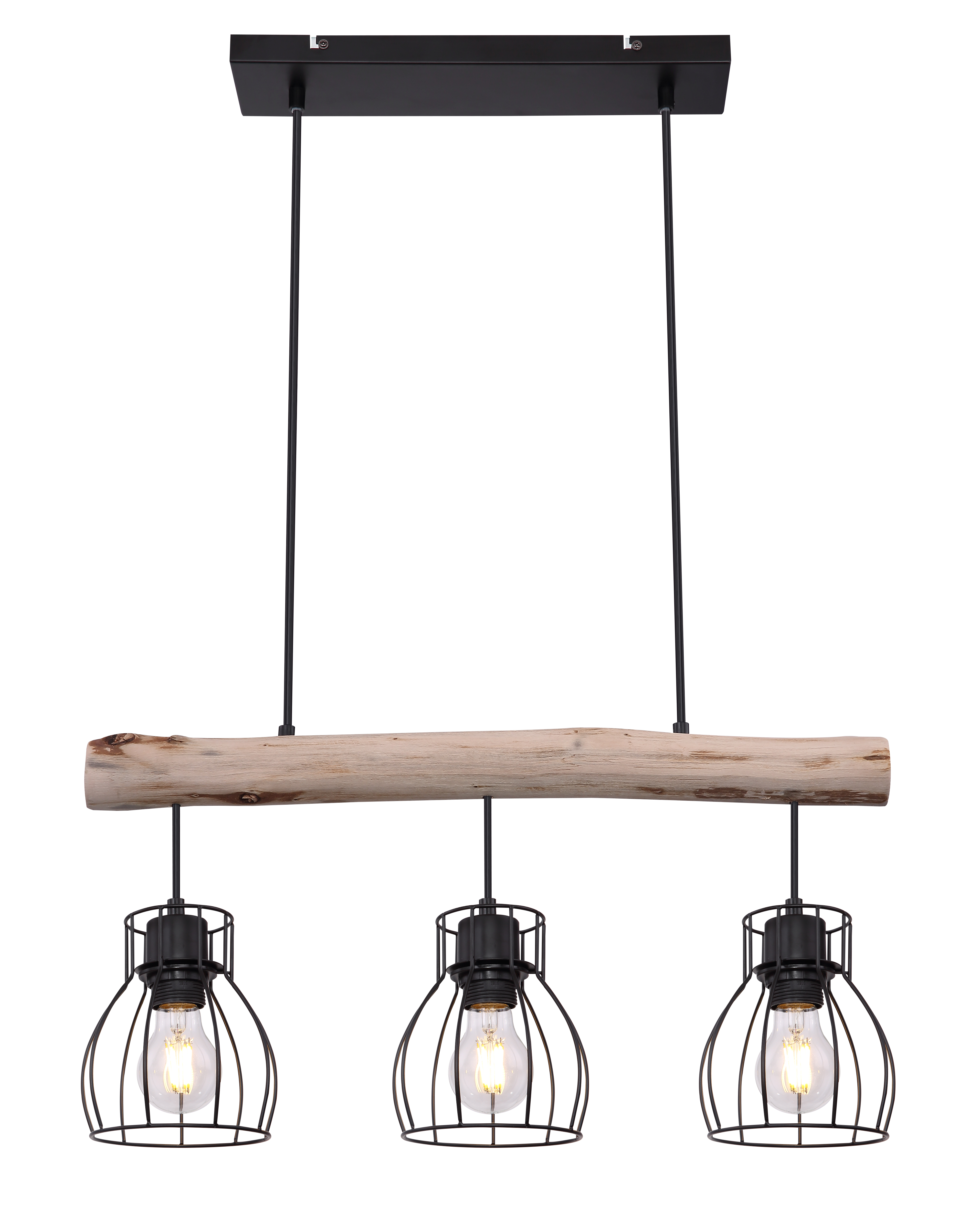 711955_c GLOBO HÄNGELEUCHTE 3XE27 METALL SCHWARZ/HOLZ