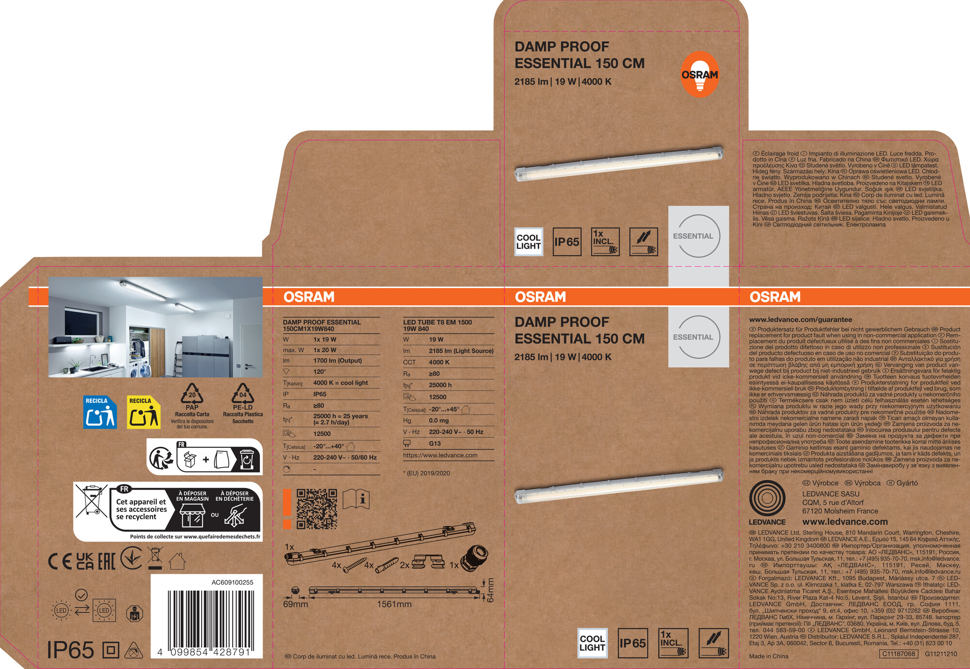 Osram Feuchtraumlampe Essential, 150 cm, 1x19W