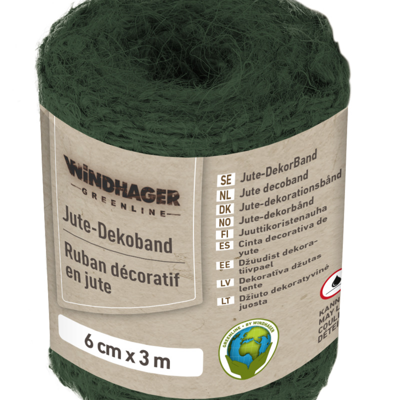 Windhager Jute-Dekoband, 3 m x 6 cm, grün