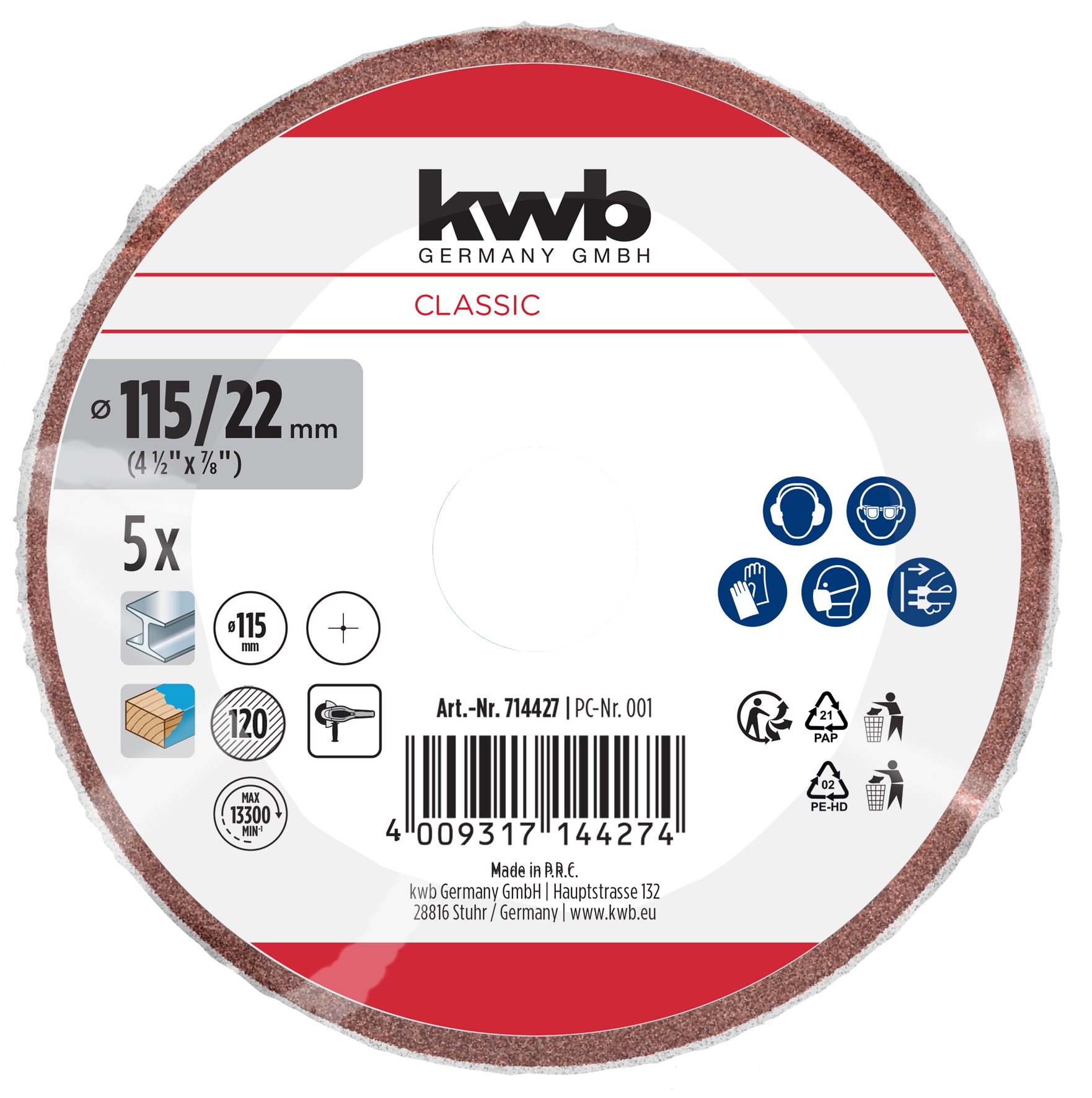 Kwb Fiberschleifscheibe Korund, 115 mm, K120 Kwb Fiberschleifscheibe Korund, 115 mm, K120