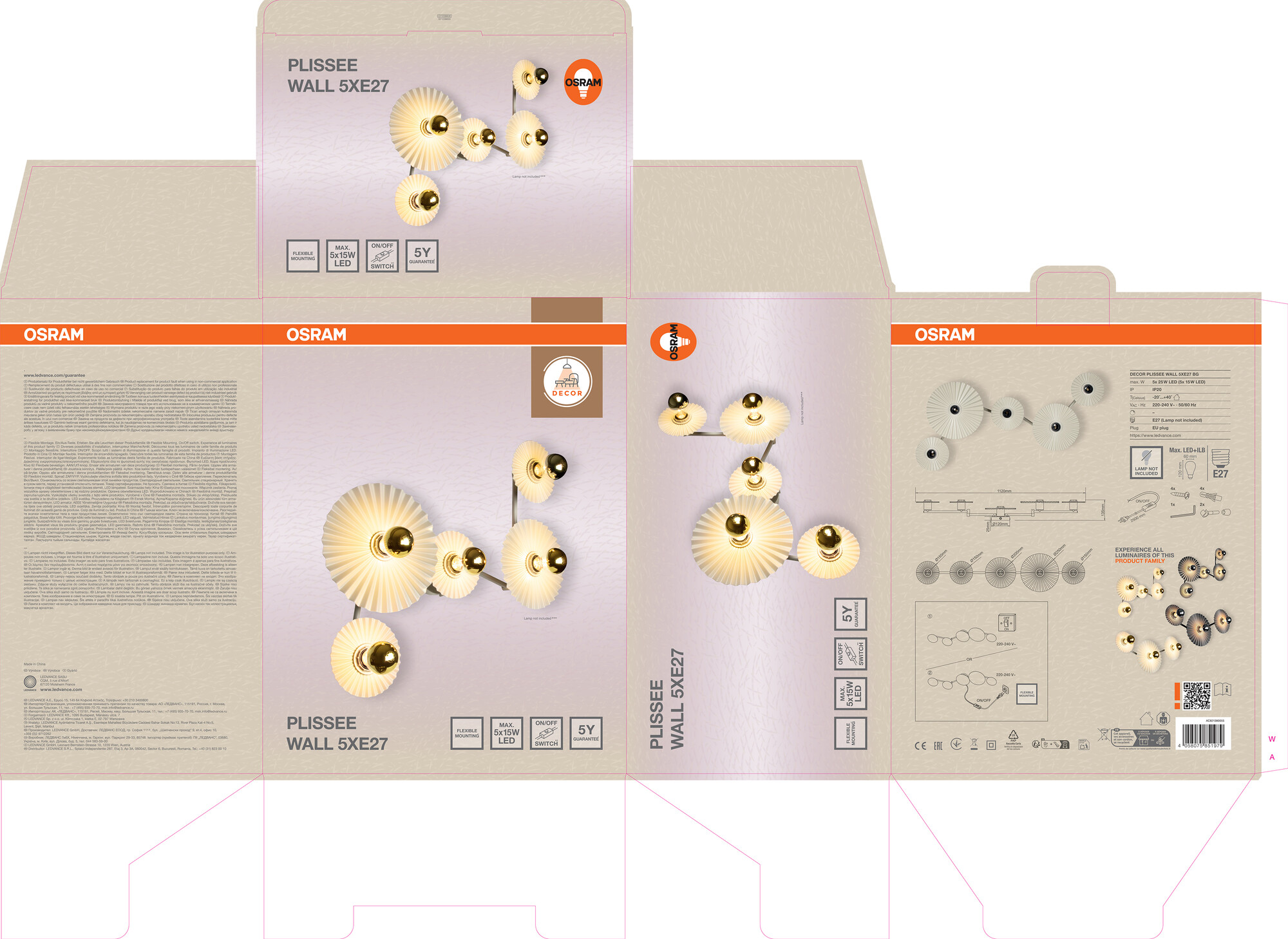 Osram DECOR Plissee Wall, 5XE27, beige