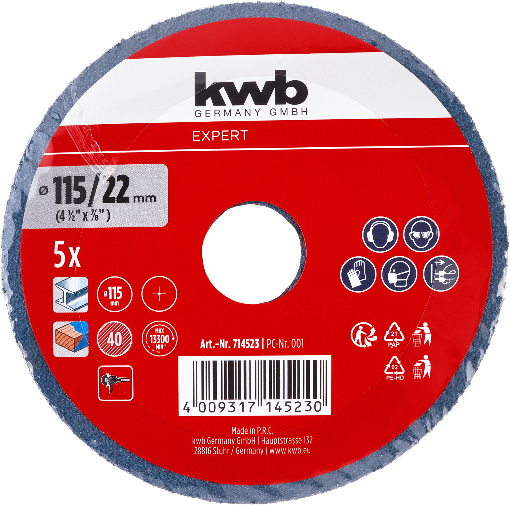 Kwb 5 Fiberscheibe, 115 mm, K40 Kwb 5 Fiberscheibe, 115 mm, K40