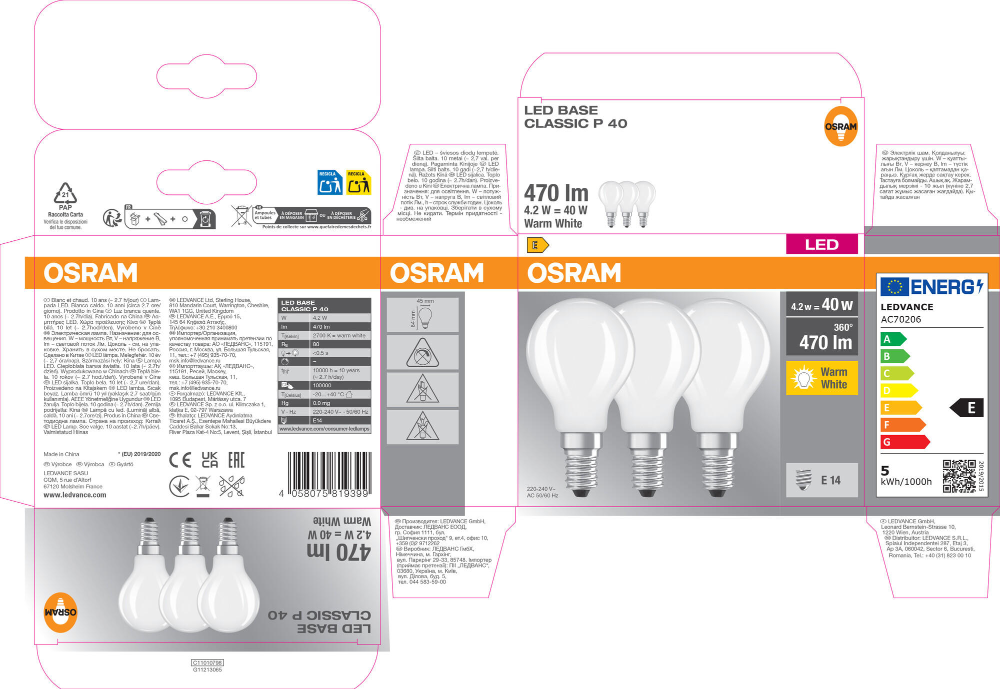 Osram LED Base Lampe matt, warmweiß, E14, 3er Pack