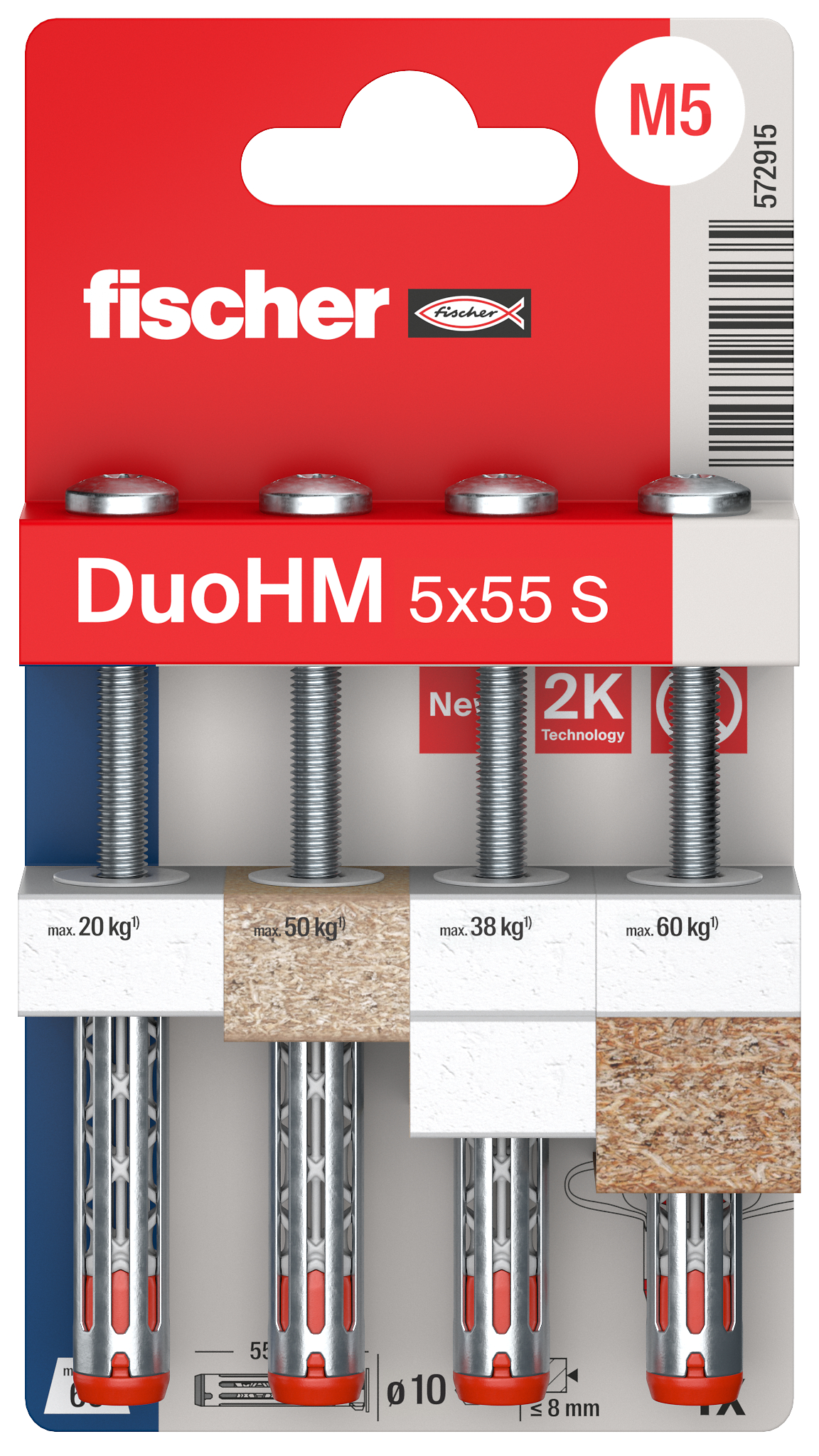 fischer Hohlraumdübel DuoHM 5 x 55 S TX K (4) fischer Hohlraumdübel DuoHM 5 x 55 S TX K (4)