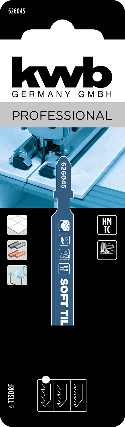 kwb HM-Stichsägeblatt mit T-Schaft für weiche Fliesen, grob, 81,4 mm kwb HM-Stichsägeblatt mit T-Schaft für weiche Fliesen, grob, 81,4 mm