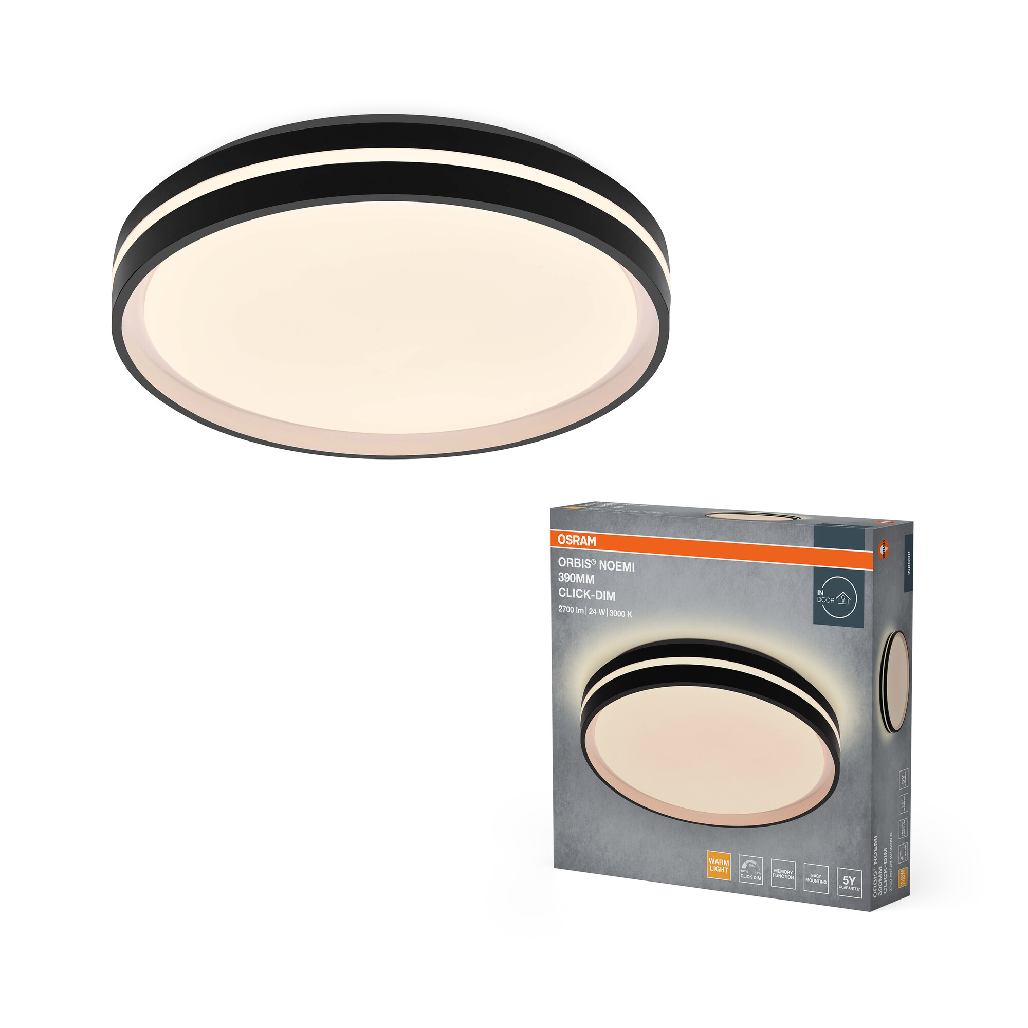 Osram Led Deckenleuchte "Orbis Noemi", 390 mm, 24W, 830, schwarz