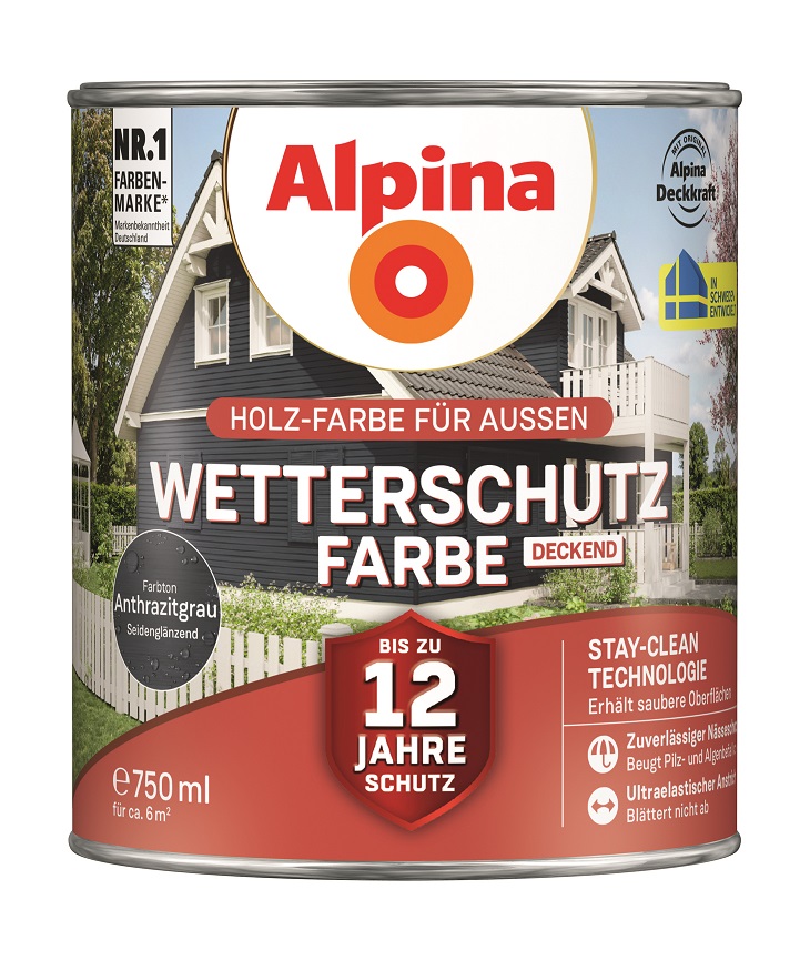 Alpina Wetterschutz-Farbe Anthrazitgrau, 750ml