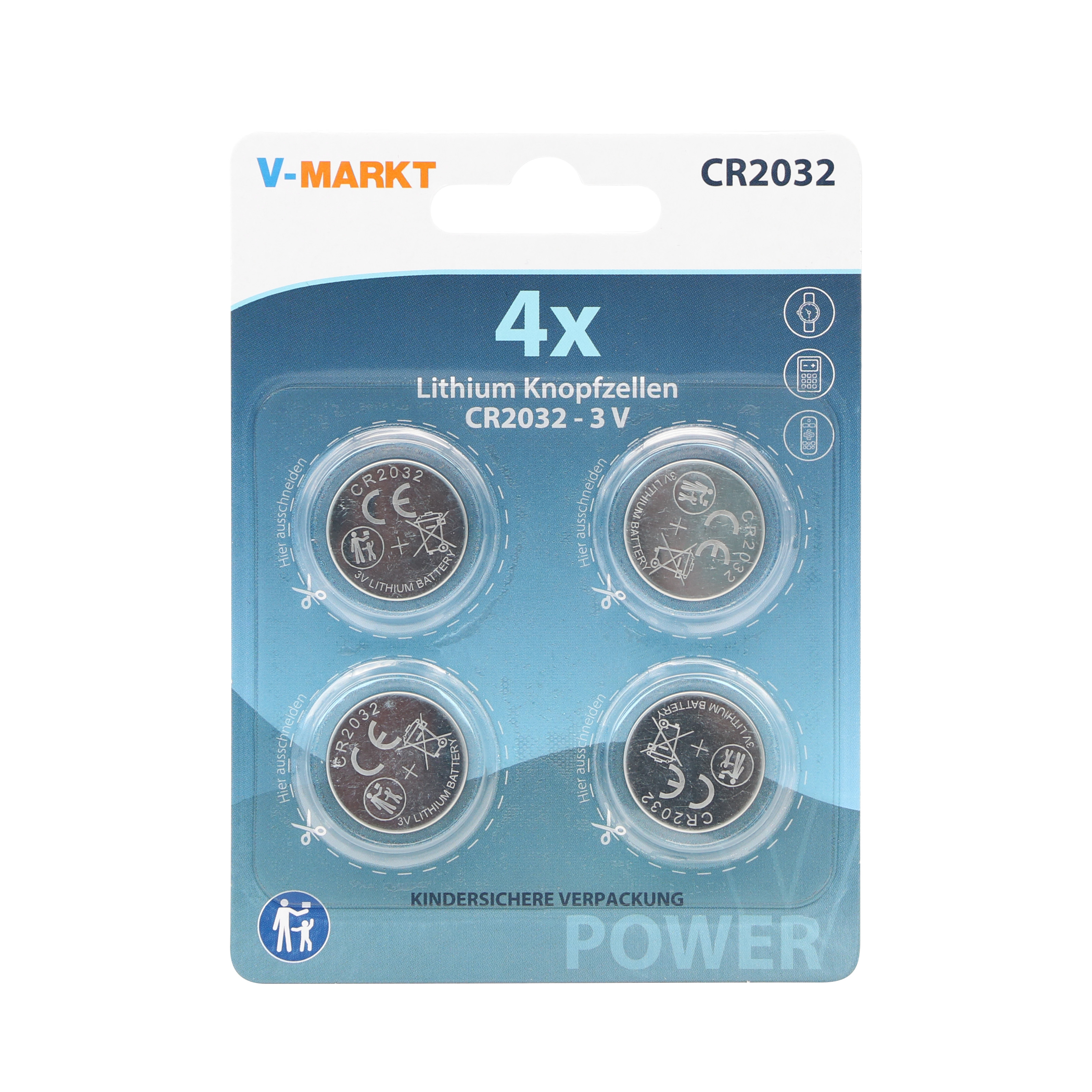 V-Markt Knopfzellen CR 2032, 4 Stück V-Markt Knopfzellen CR 2032, 4 Stück