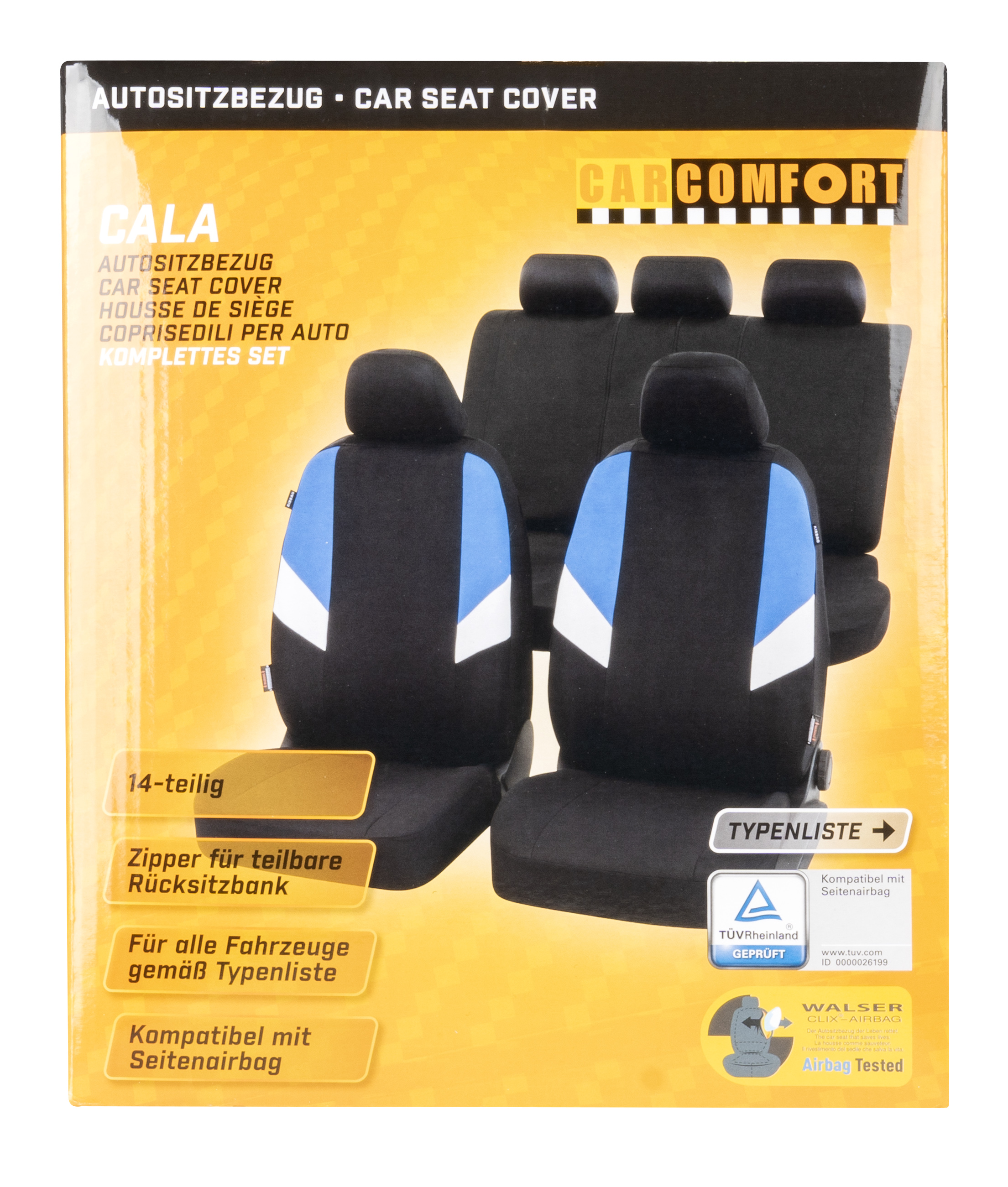 CarComfort Autositzbezug Cala, schwarz/blau, 2VS 2-teilig, 5NS, 1RS, 5-teilig CarComfort Autositzbezug Cala, schwarz/blau, 2VS 2-teilig, 5NS, 1RS, 5-teilig