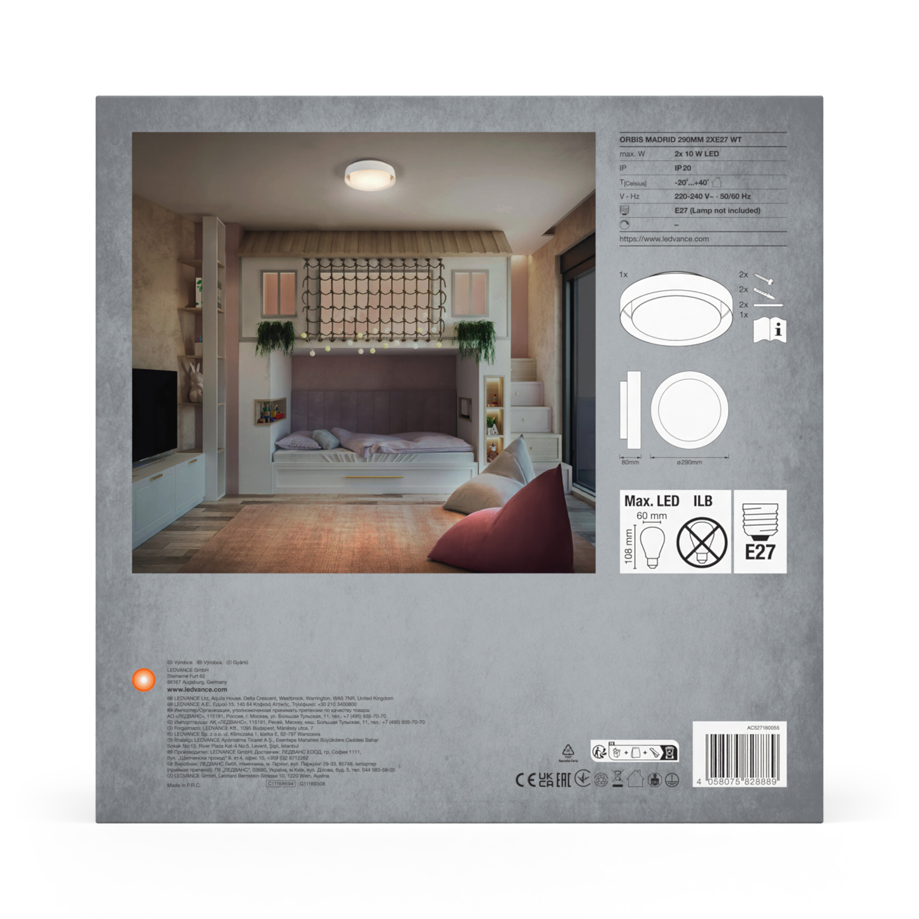 Ledvance ORBIS Deckenleuchte Madrid 290 mm, weiß, E27