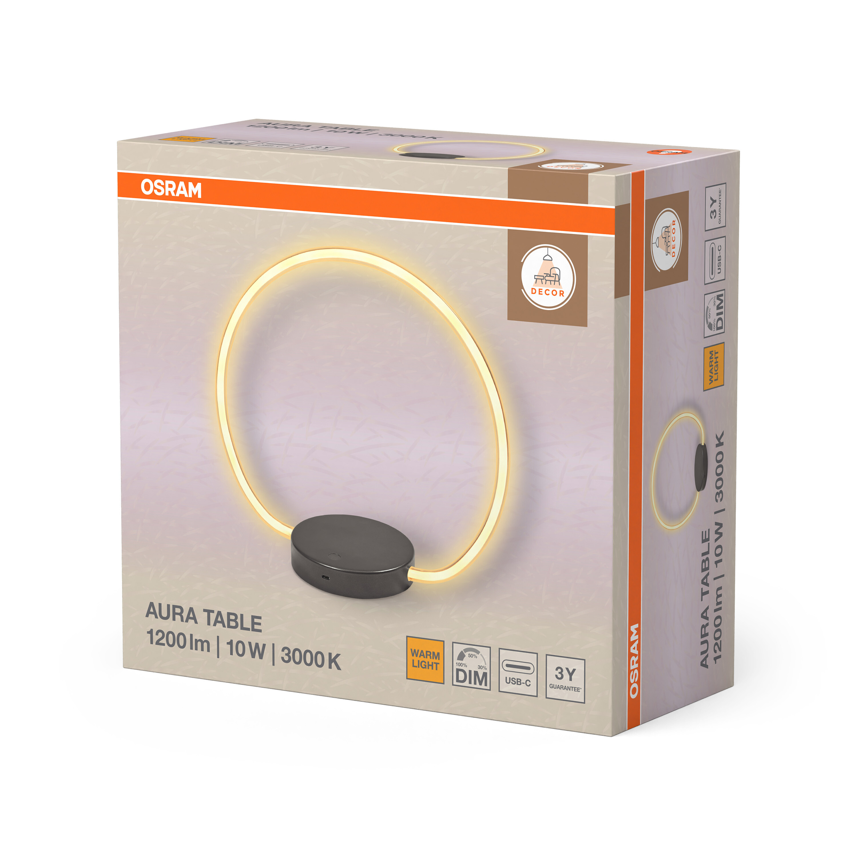 Osram Decor Aura Tischleuchte, 10W, Touch dimmbar, USB