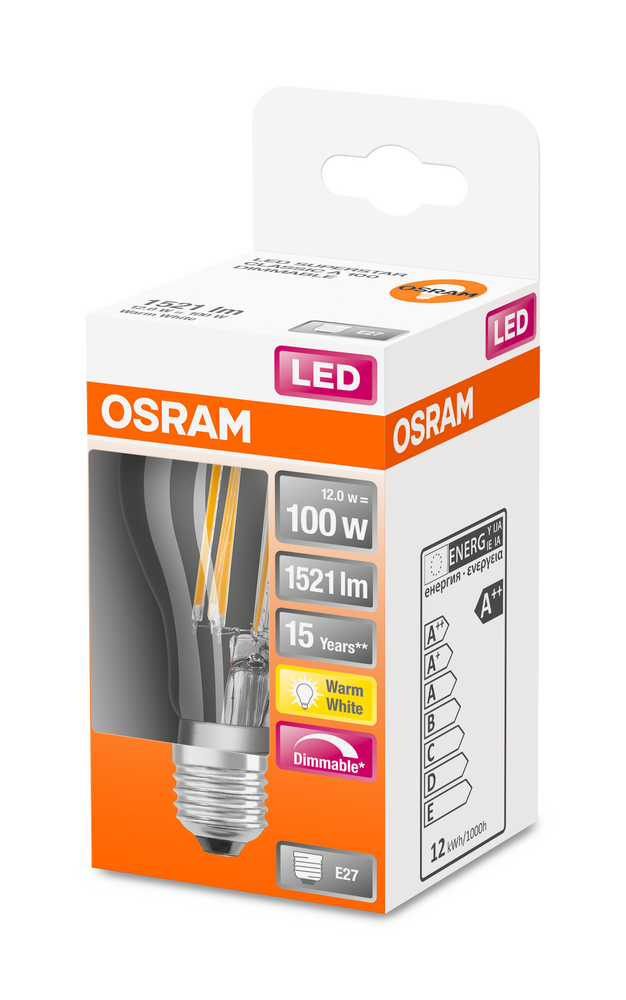 OSRAM LEUCHTMITTEL LED CLA100D FIL 12W/827 E27 230V 