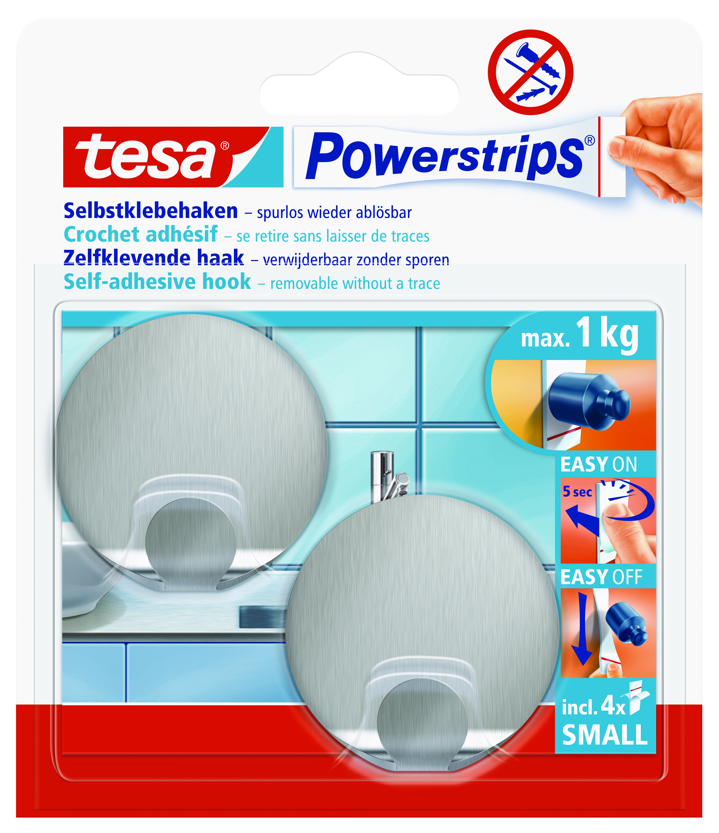 tesa Powerstrips Selbstklebehaken Small, Metall rund