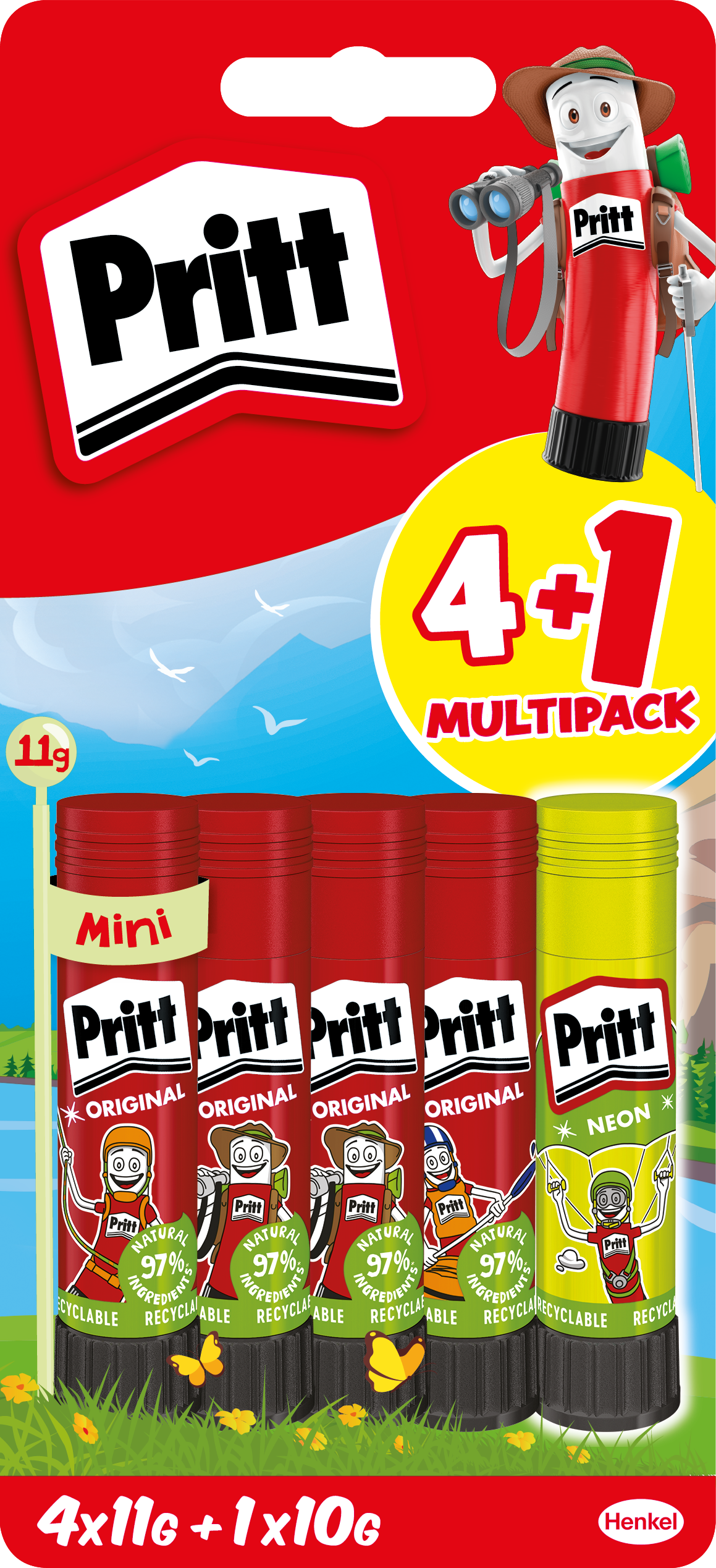 Pritt Klebestift, 3 x 11 g + 2 x 10 g