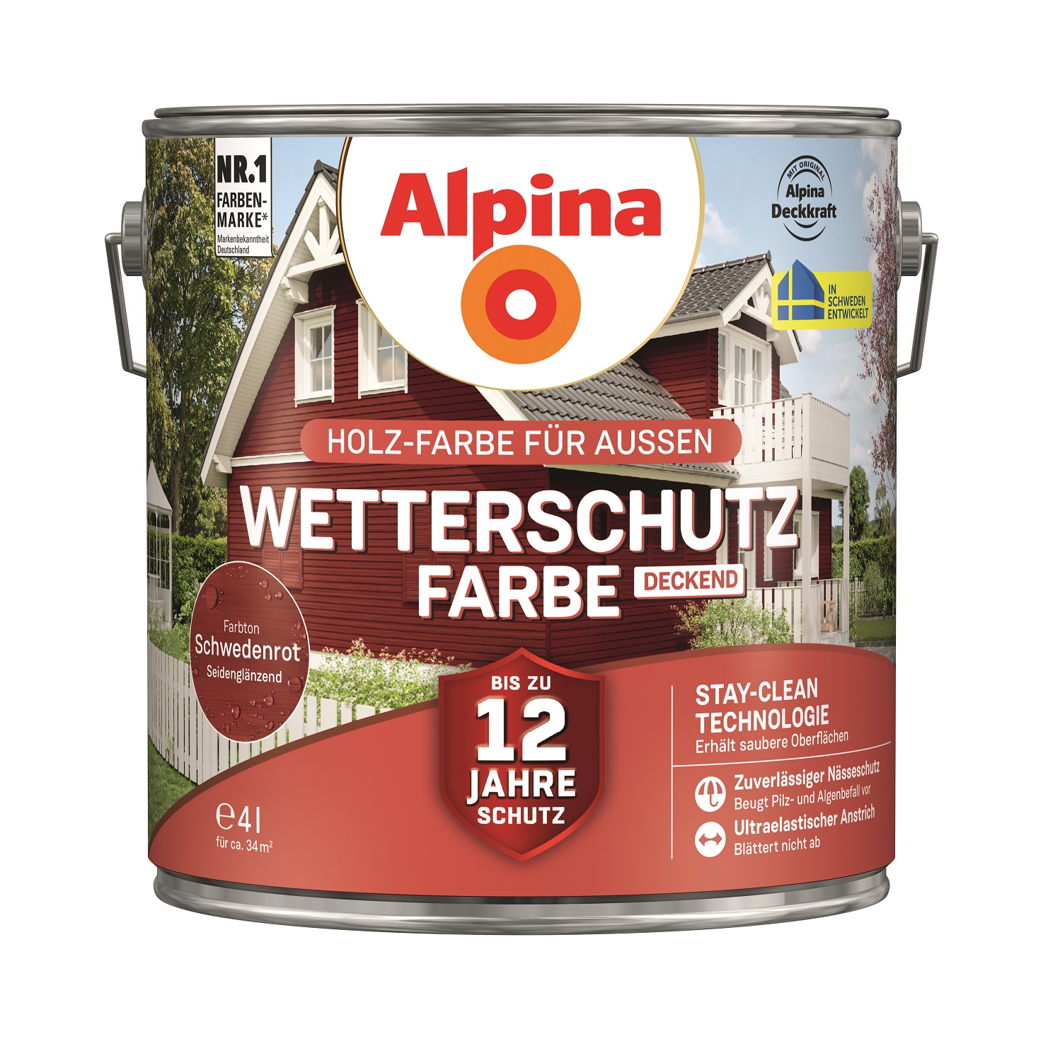 4001244702725_1 Alpina Wetterschutz-Farbe Schwedenrot, 4L
