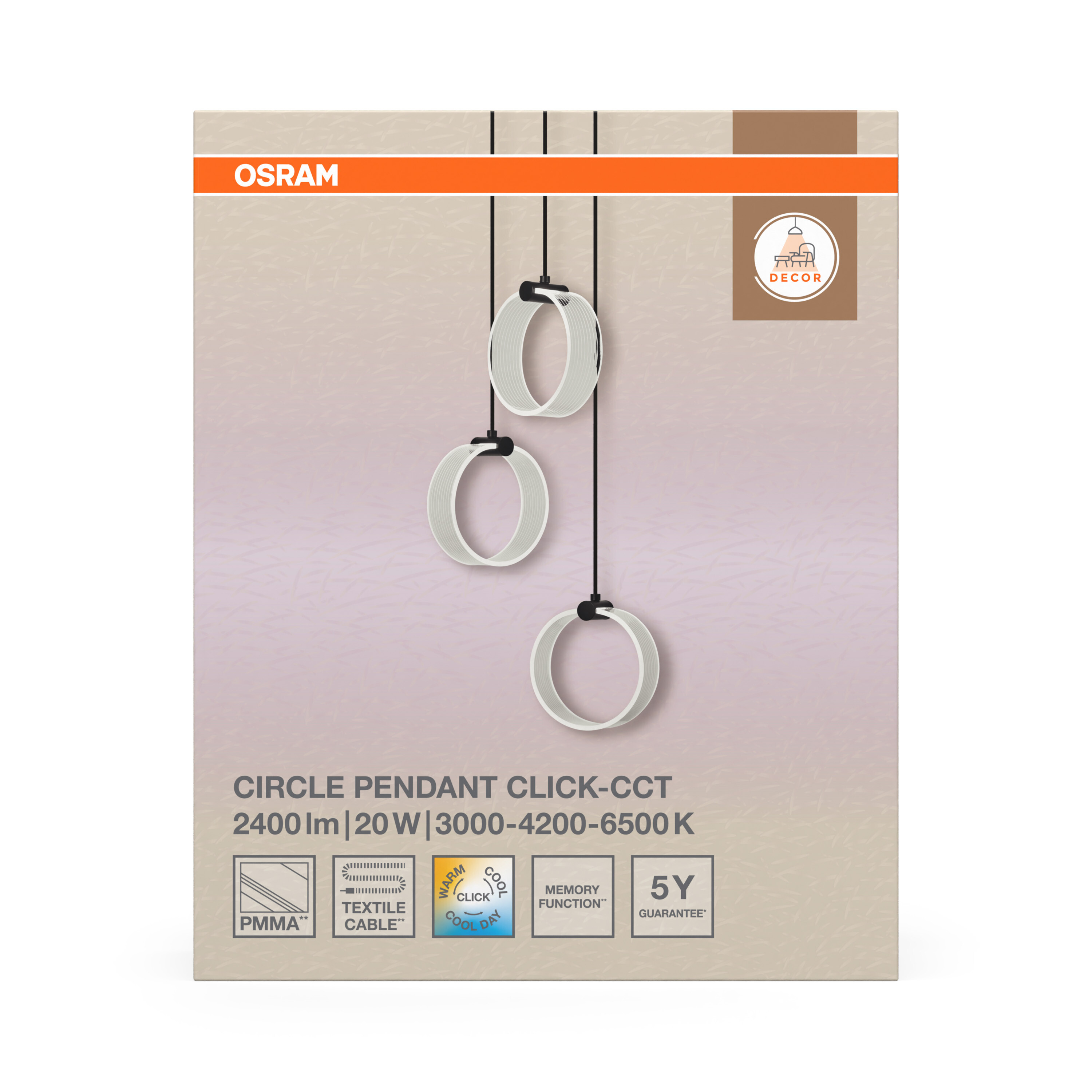 Osram Decor Runde Pendelleuchte, 3 Pendel, 20W, CCT, schwarz