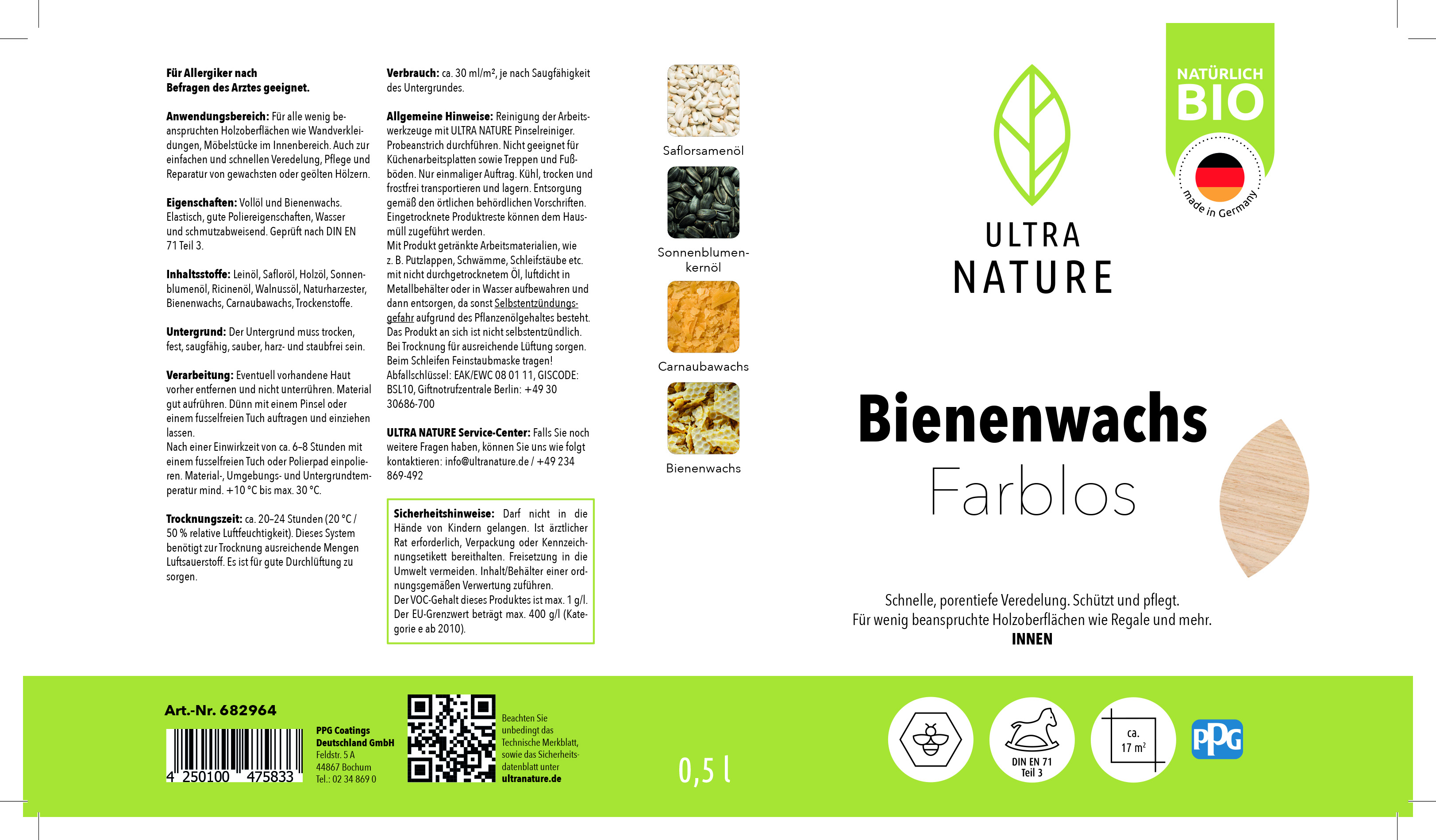Ultra Nature Bienenwachs Farblos, 0,5 l Ultra Nature Bienenwachs Farblos, 0,5 l