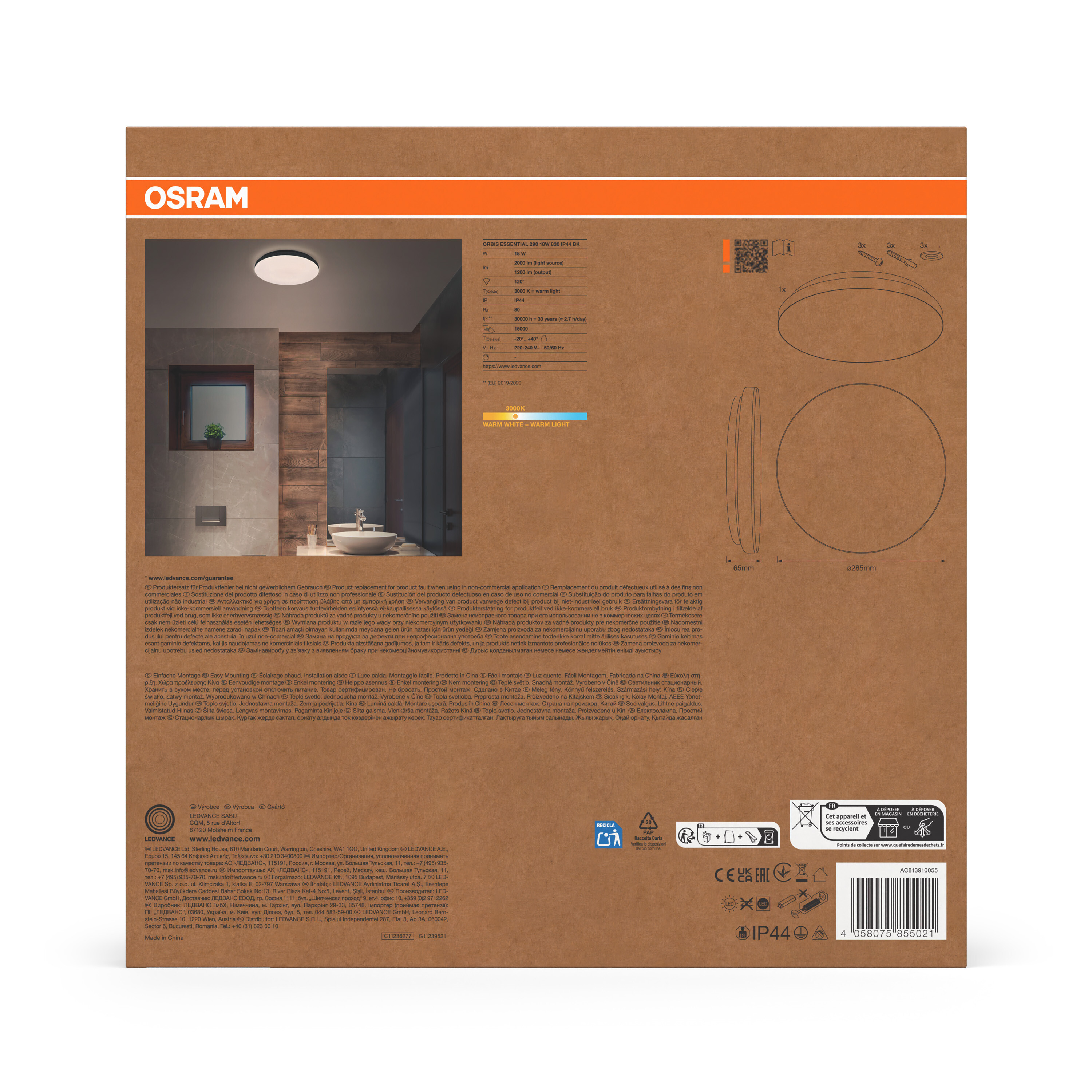 Osram ORBIS Essential 290 18W 830 IP44, schwarz