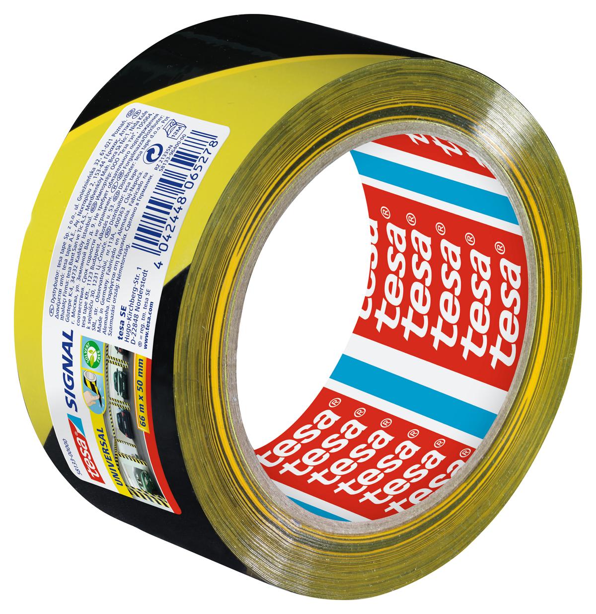 tesa_581330000000_LI444_left_pa tesa Signal Markierungsklebeband Universal, gelb/schwarz, 66 m