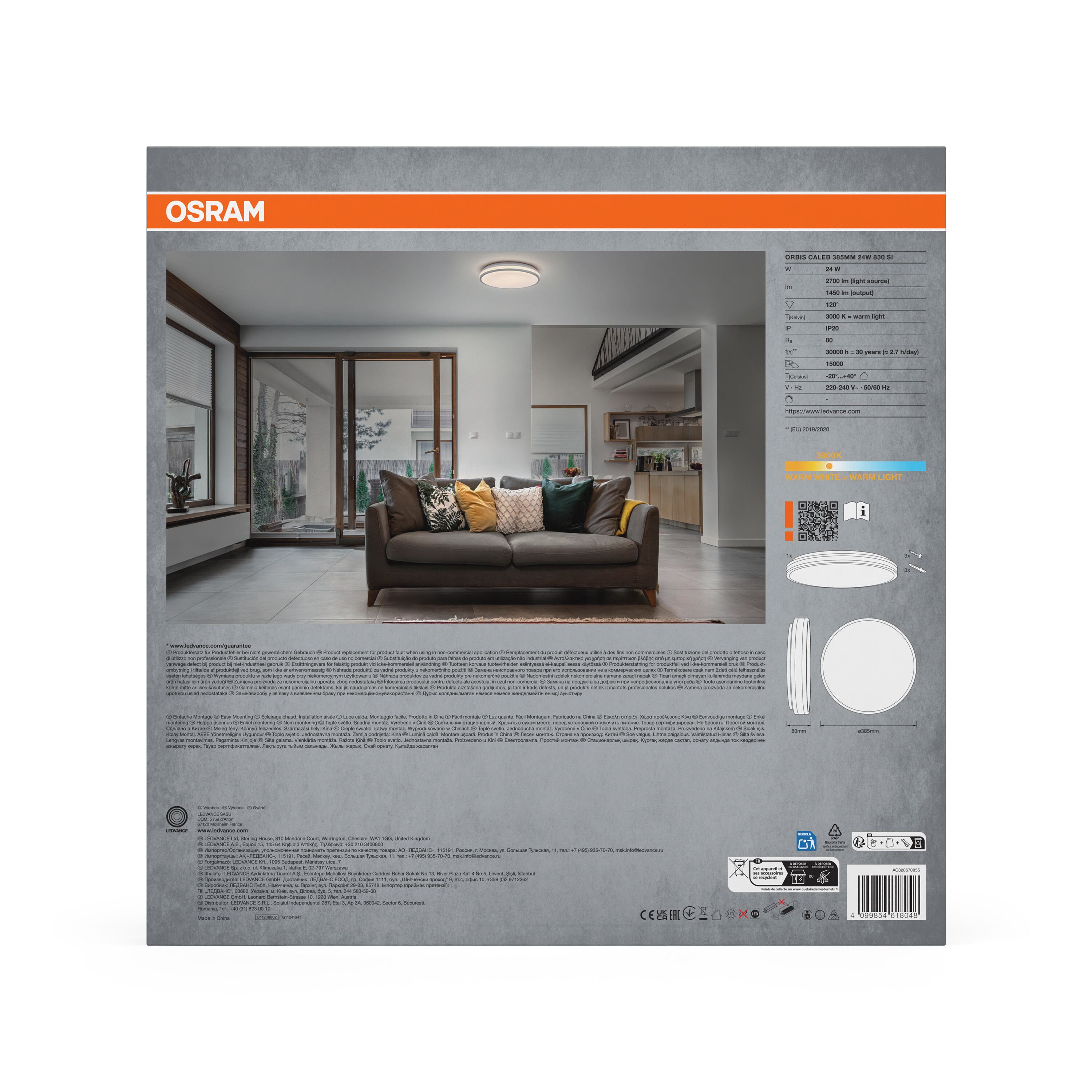 Osram Led Deckenleuchte "Orbis Caleb", 385 mm, 24W, 830, silber