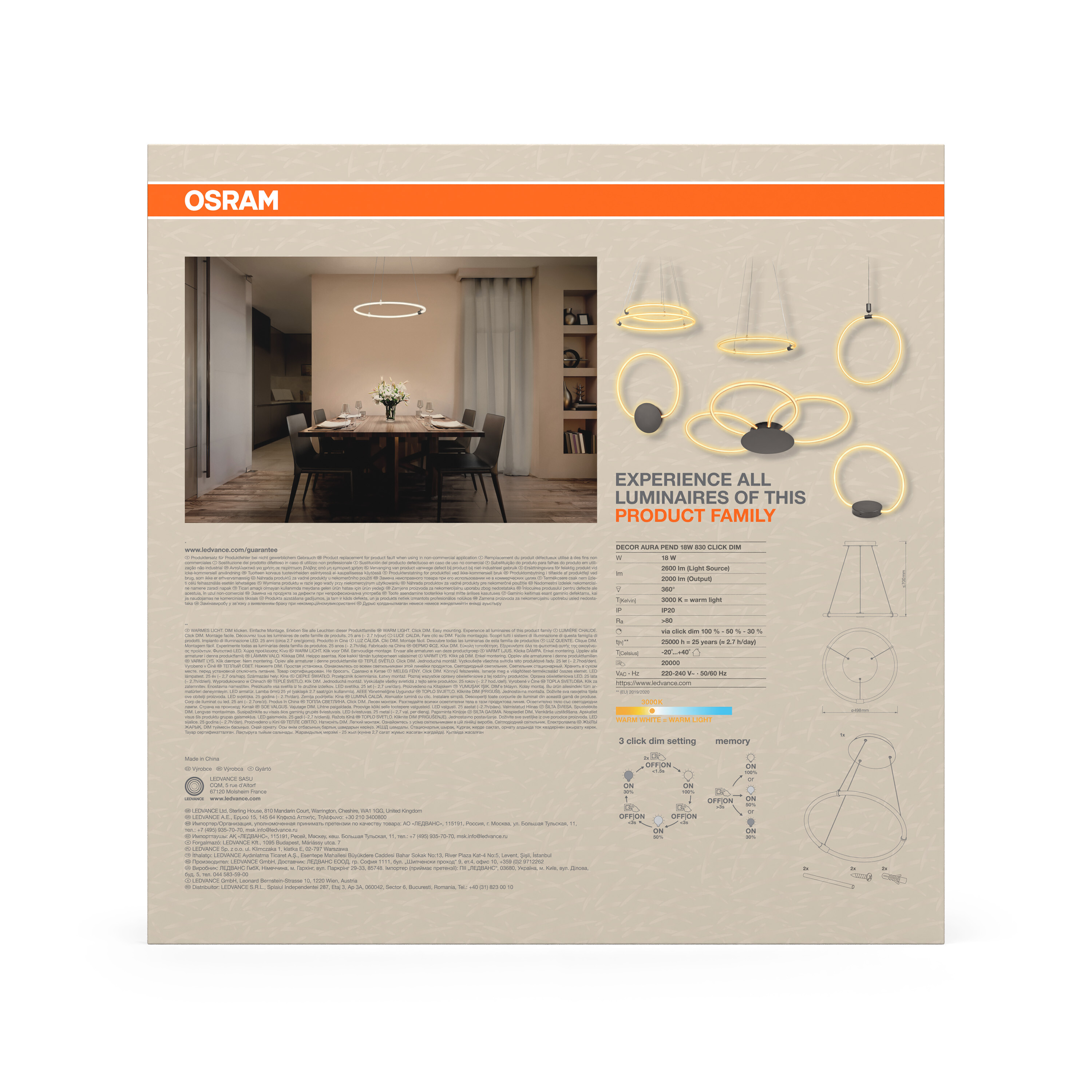 Osram Decor Pendelleuchte Aura, 18W, 3000K