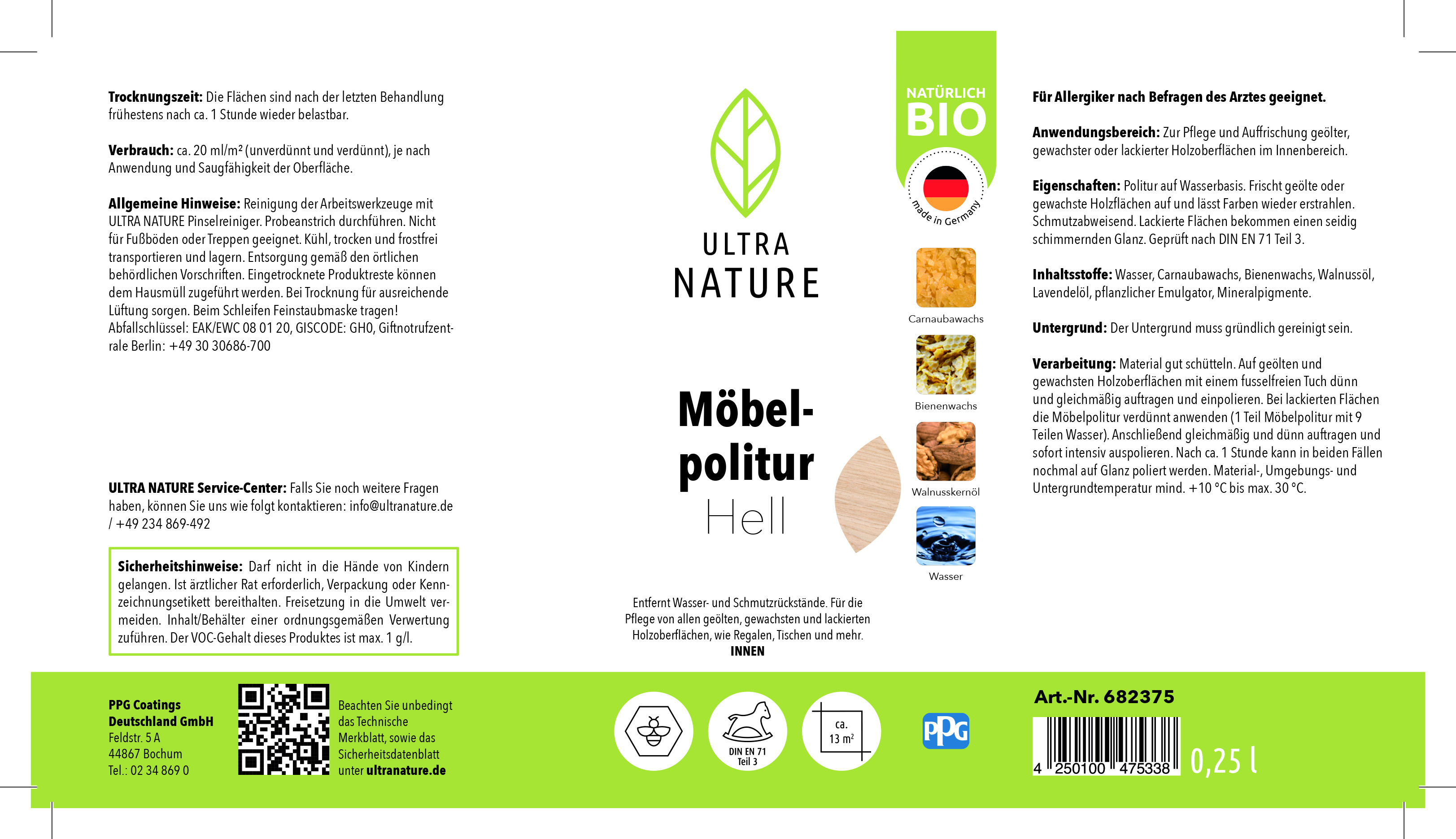 Ultra Nature Möbelpolitur Hell, 0,25 l Ultra Nature Möbelpolitur Hell, 0,25 l