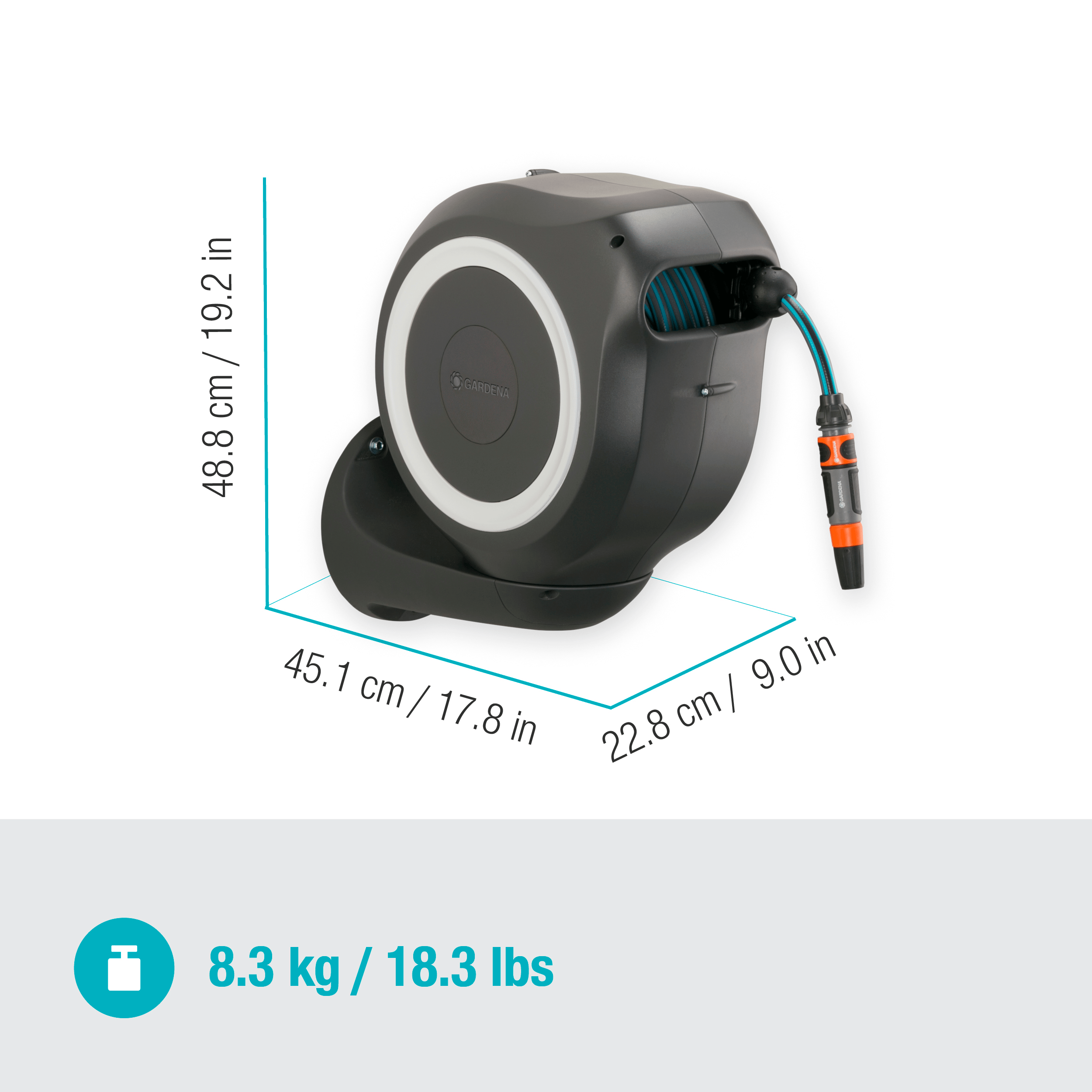 RC-539566 Gardena Wand-Schlauchbox Rollup M, weiß, 20m