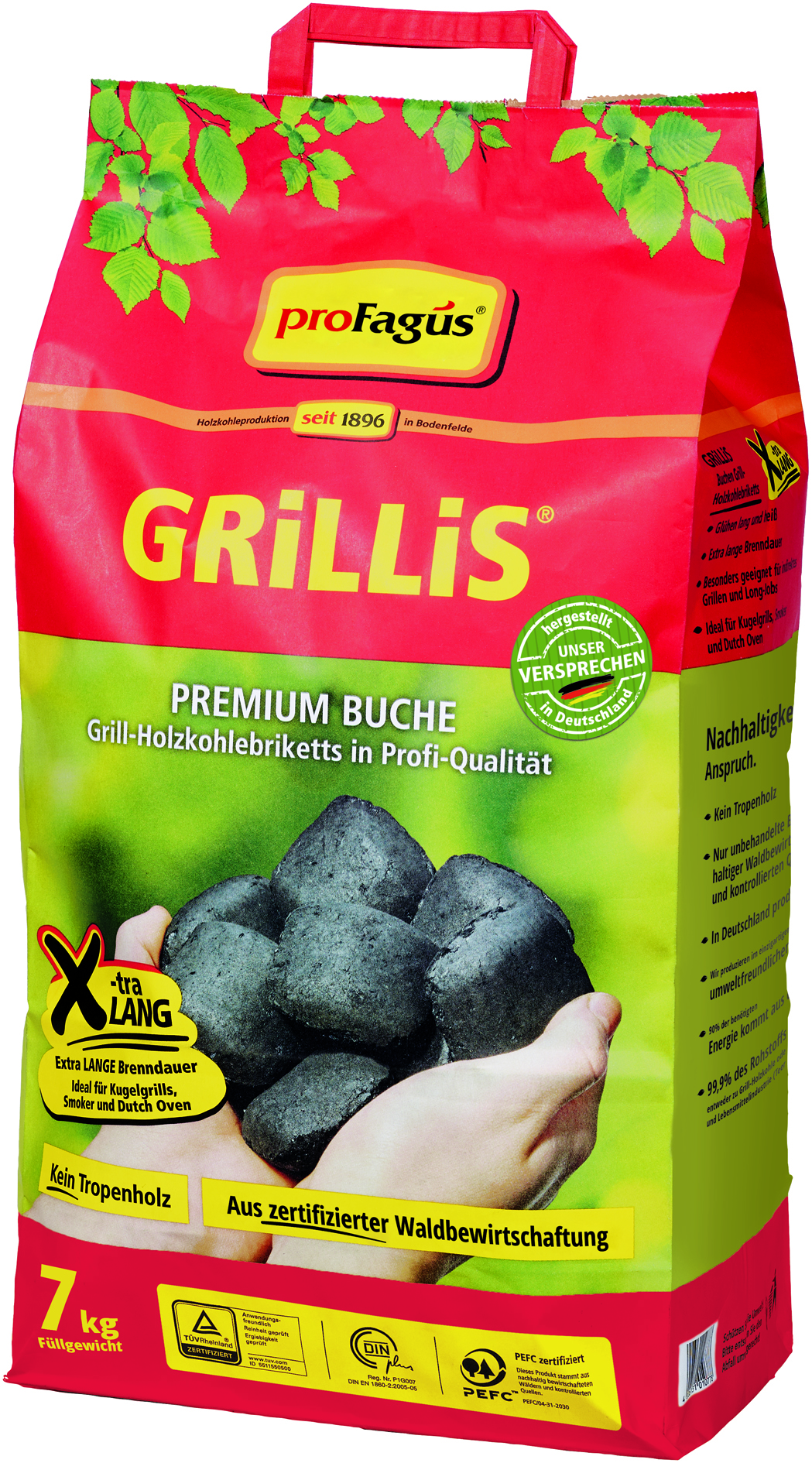 proFagus Premium Buchen Grill-Holzkohlebriketts - GRiLLiS, 7 kg