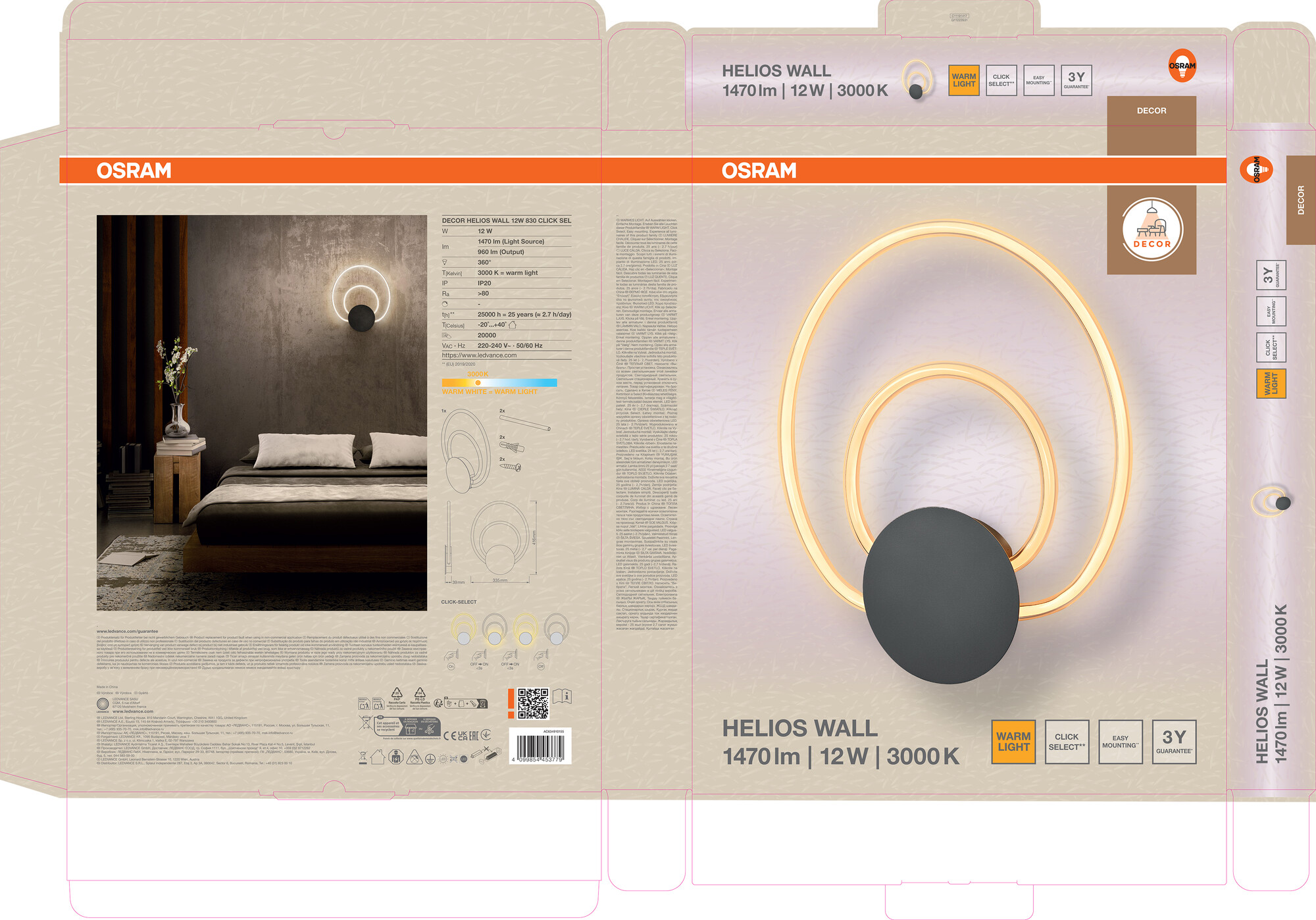 Osram Decor Helios Wandleuchte, 12W, Warmweiß