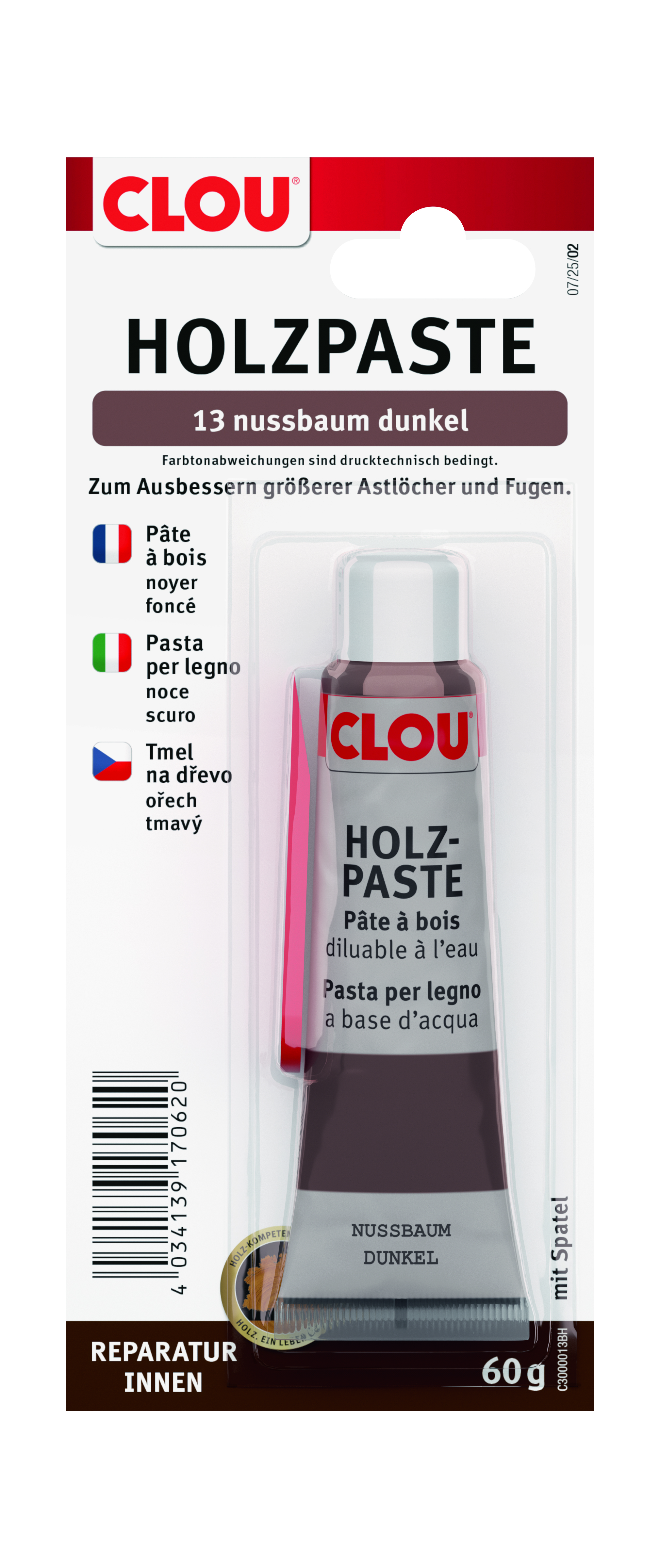 Clou Holzpaste Nr. 13 Nussbaum Dunkel, 60 g Tube