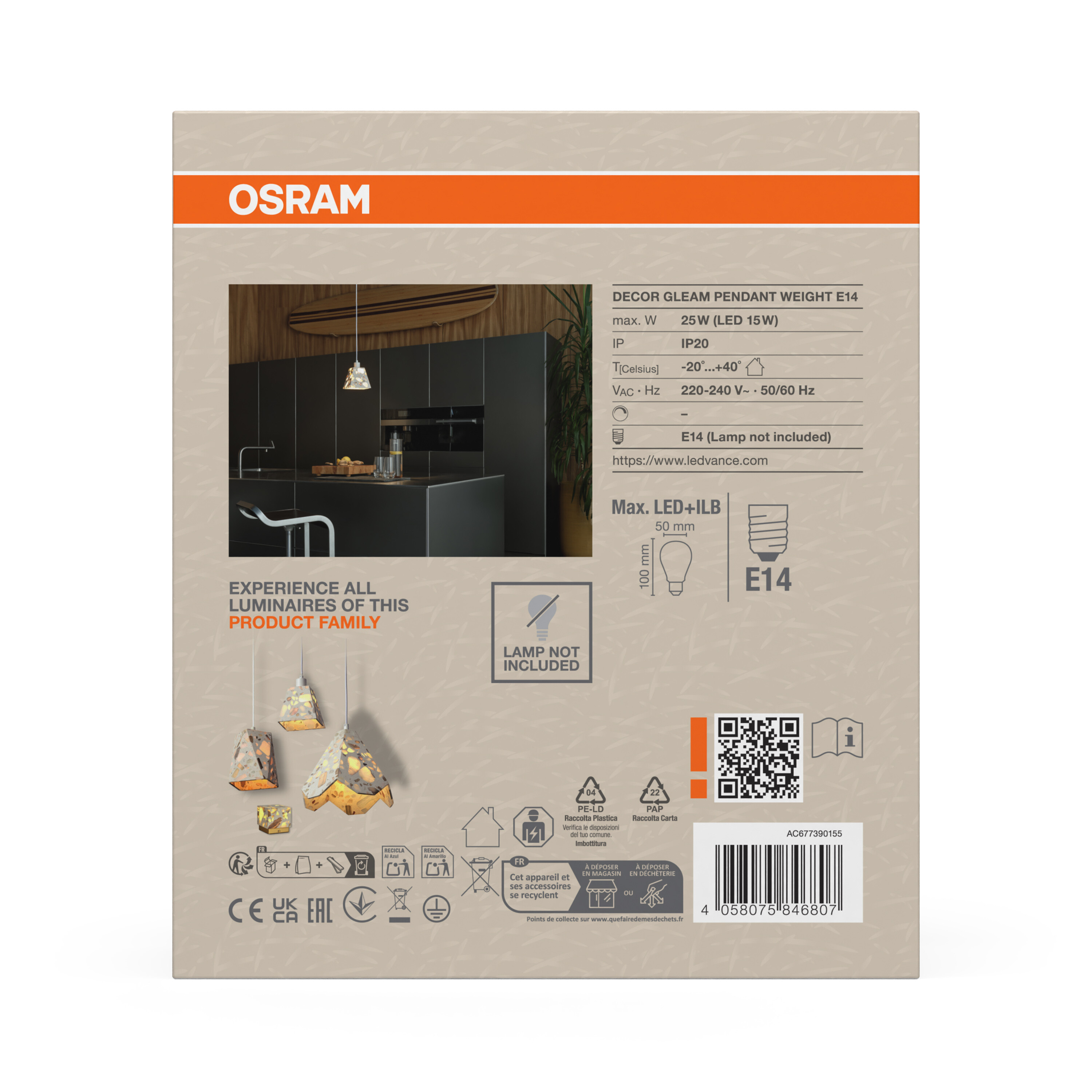 Osram DECOR Gleam Pendelleuchte E14, weiß