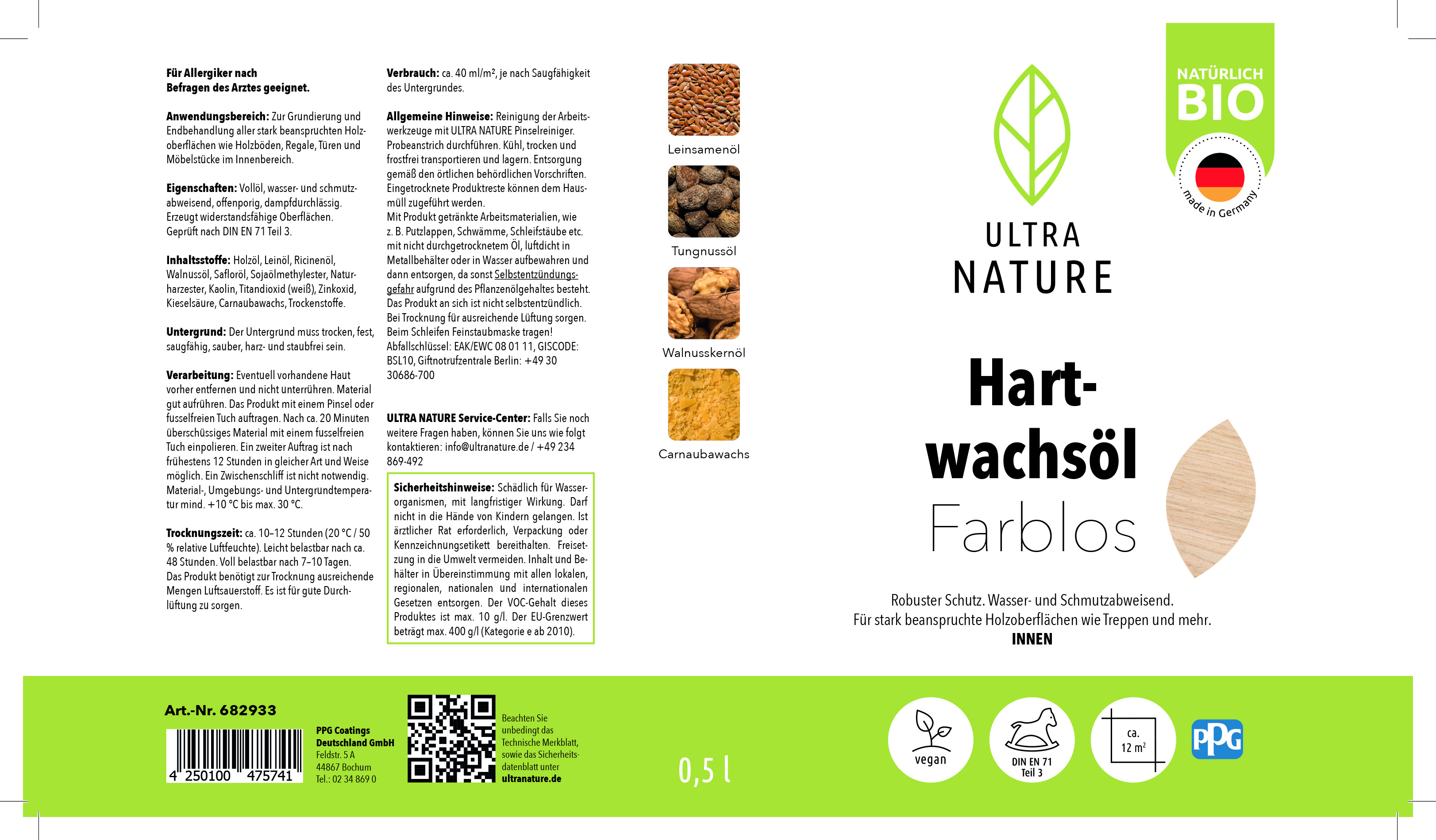 Ultra Nature Hartwachsöl Farblos, 0,5 l Ultra Nature Hartwachsöl Farblos, 0,5 l