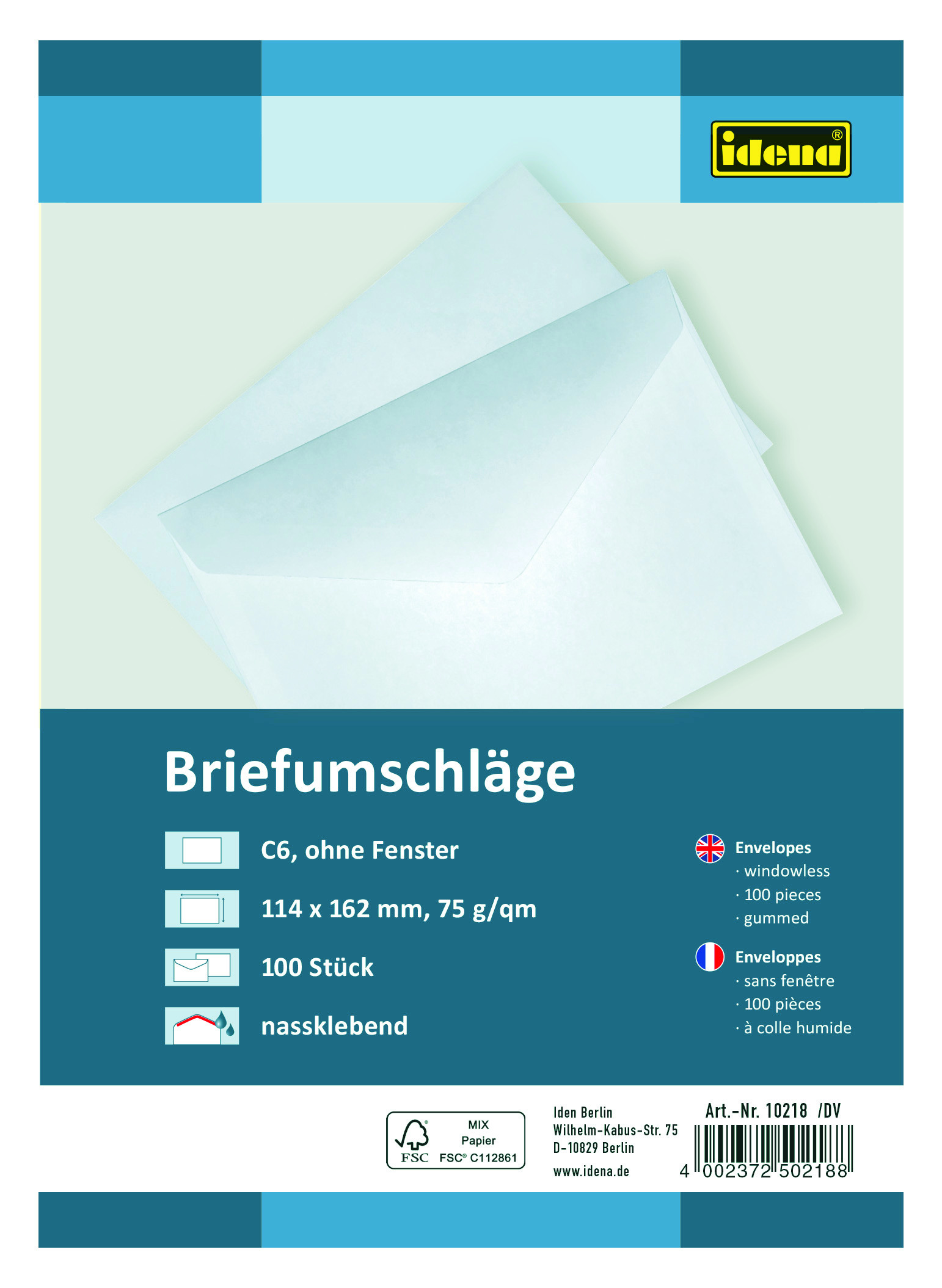 264472_10218 IDENA BRIEFUMSCHL.FSC-M.C6WEISS GUM.100ER
