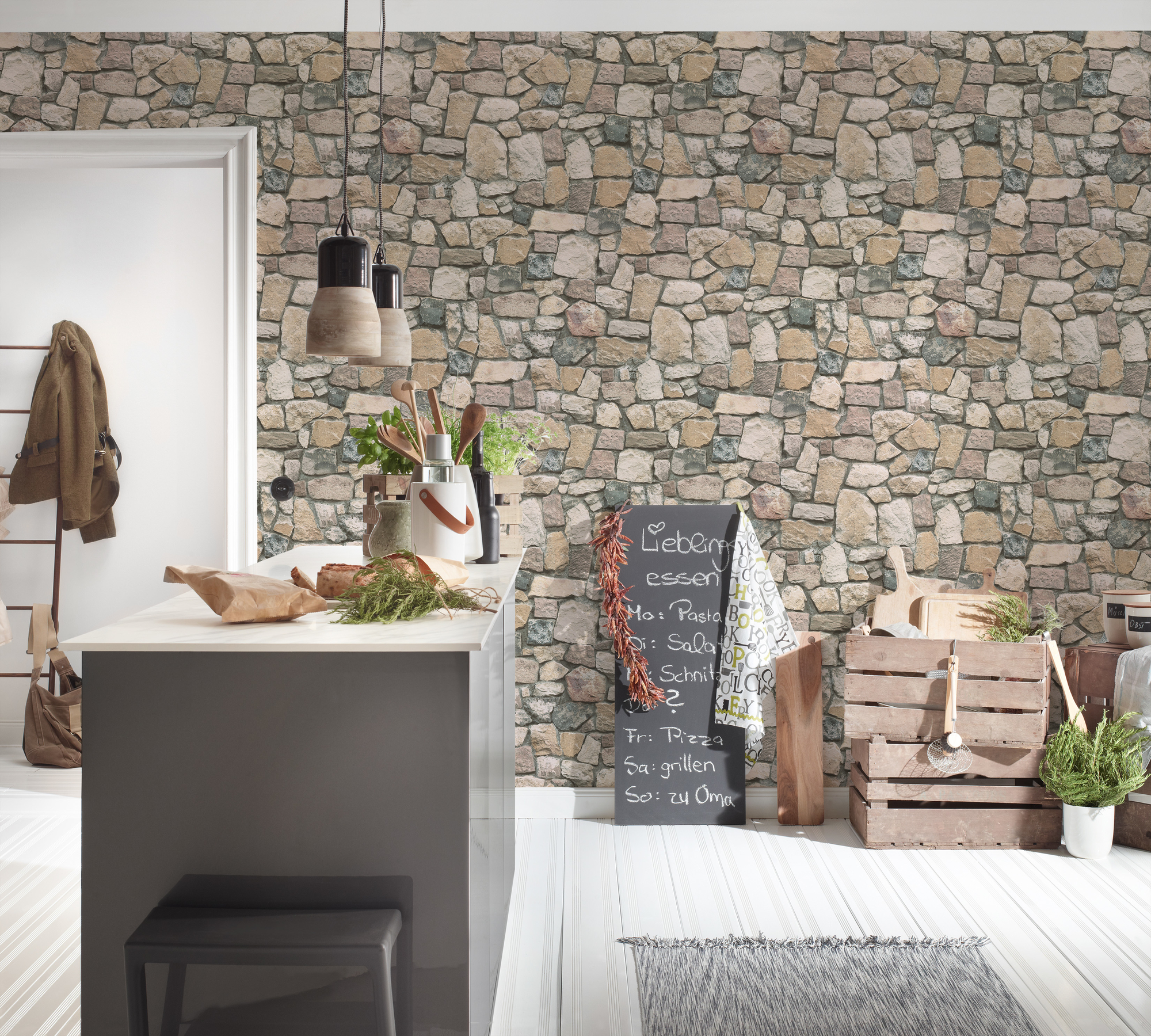A.S. Création Vliestapete, natursteinoptik beige grau – steinmauer-look im rustikalen stil