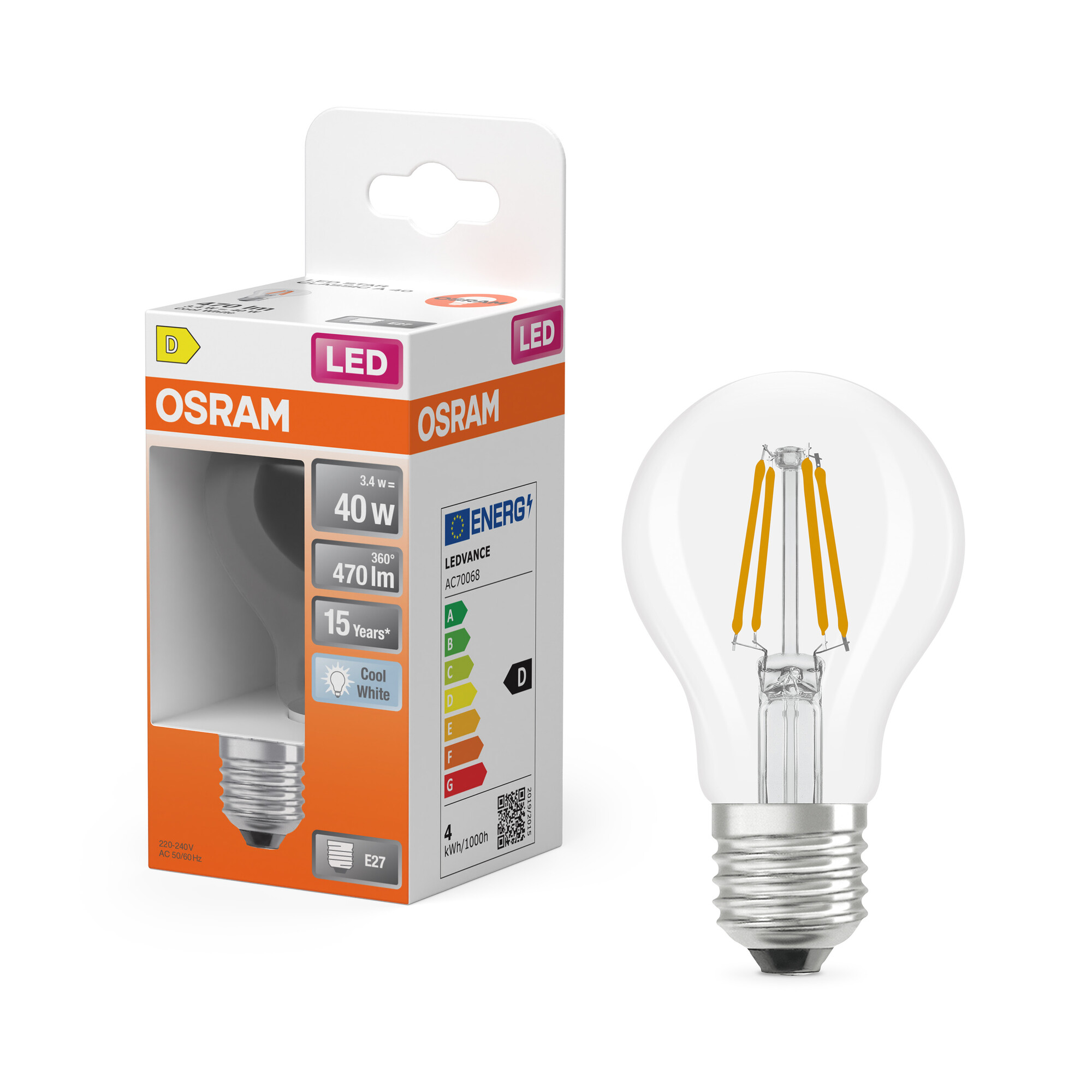 Osram LED Retrofit Classic A Lampe, E27, Kaltweiß