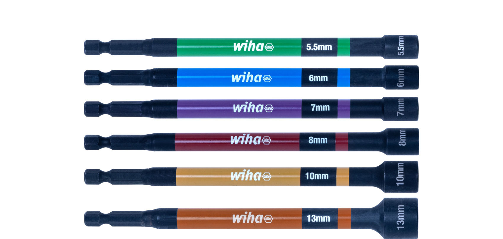Wiha Farbcodiertes Steckschlüssel Set magnetisch, 150 mm 6-teilig, 1/4"