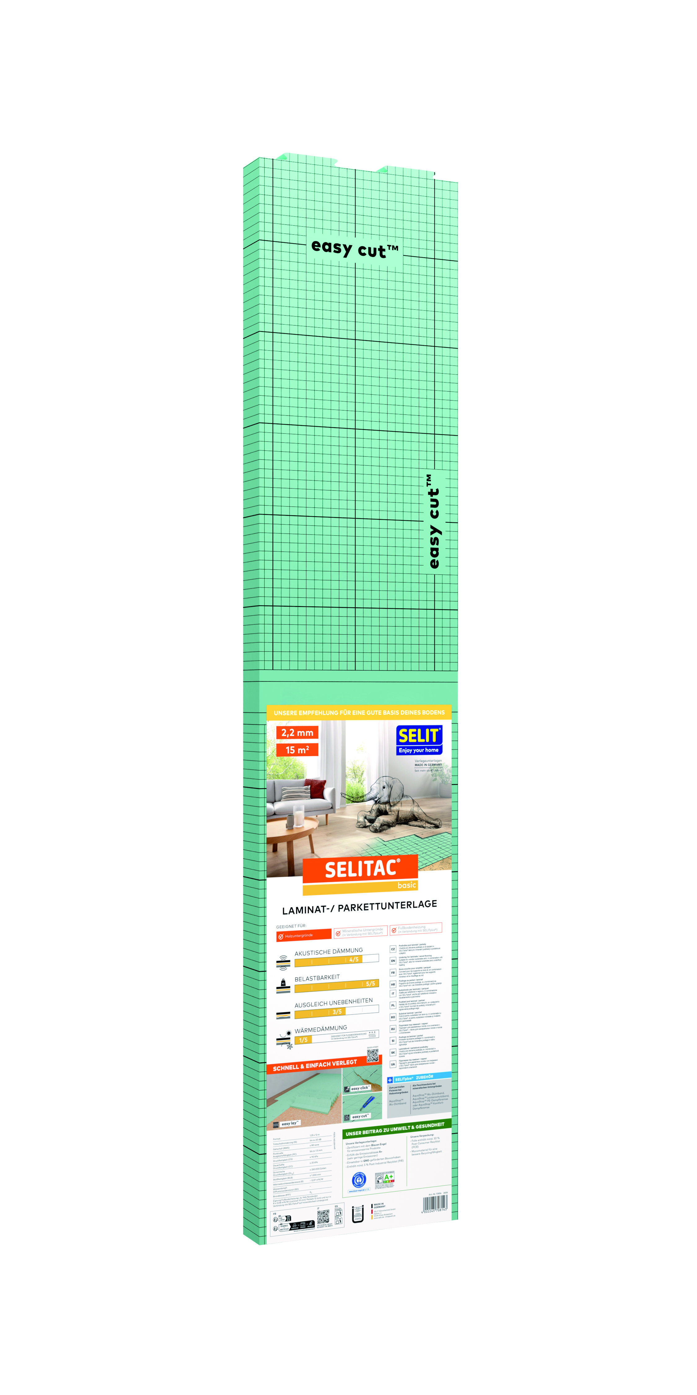 SELITAC Laminat- und Parkettunterlage basic 2,2 mm, 1,25 x 12 m, 15 m²