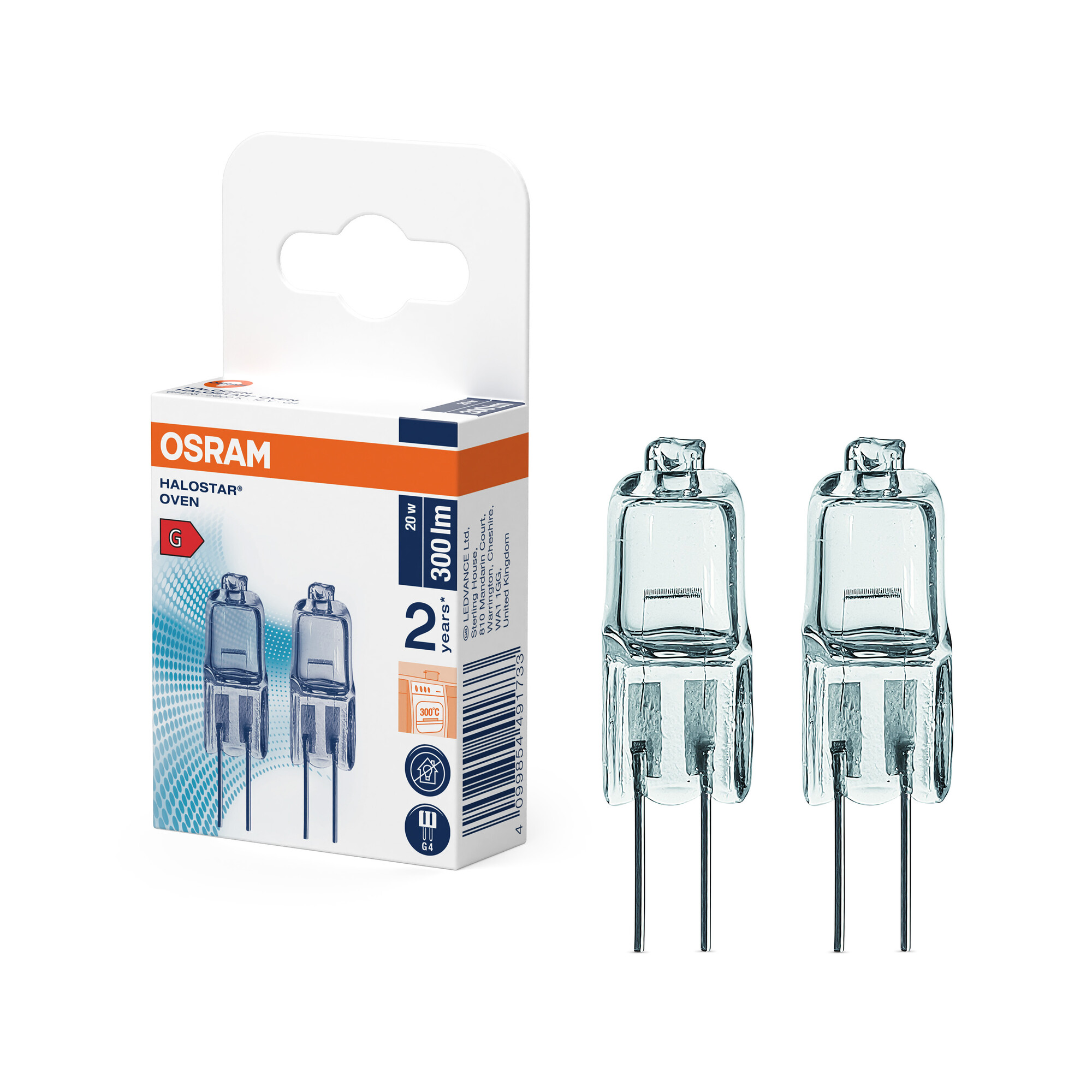 Osram Halostar Backofen G4, 20W, Warmweiß, 2x