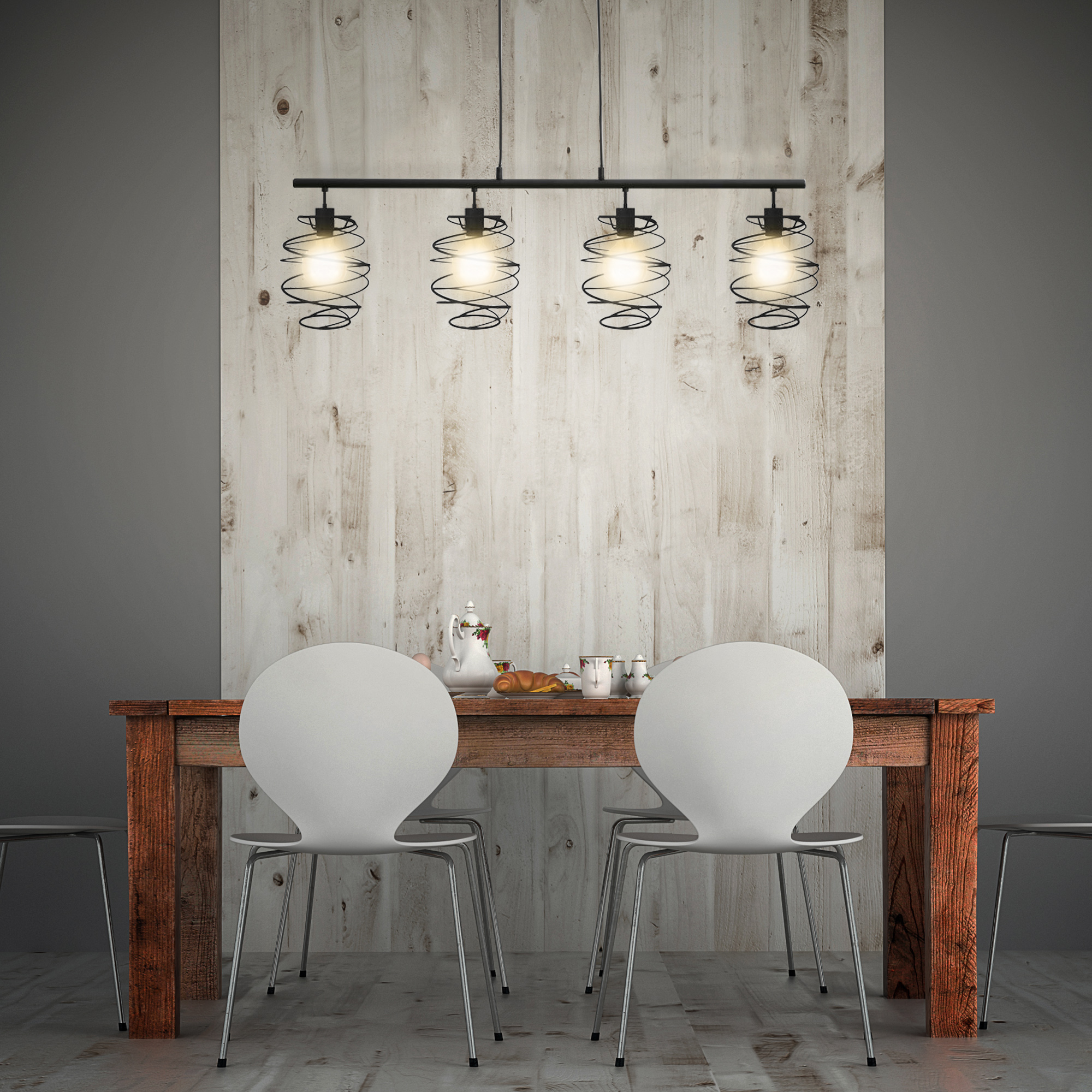 172542-1 BRILONER HÄNGELEUCHTE 4XE27 BLACK STEEL FEDERDESIGN
